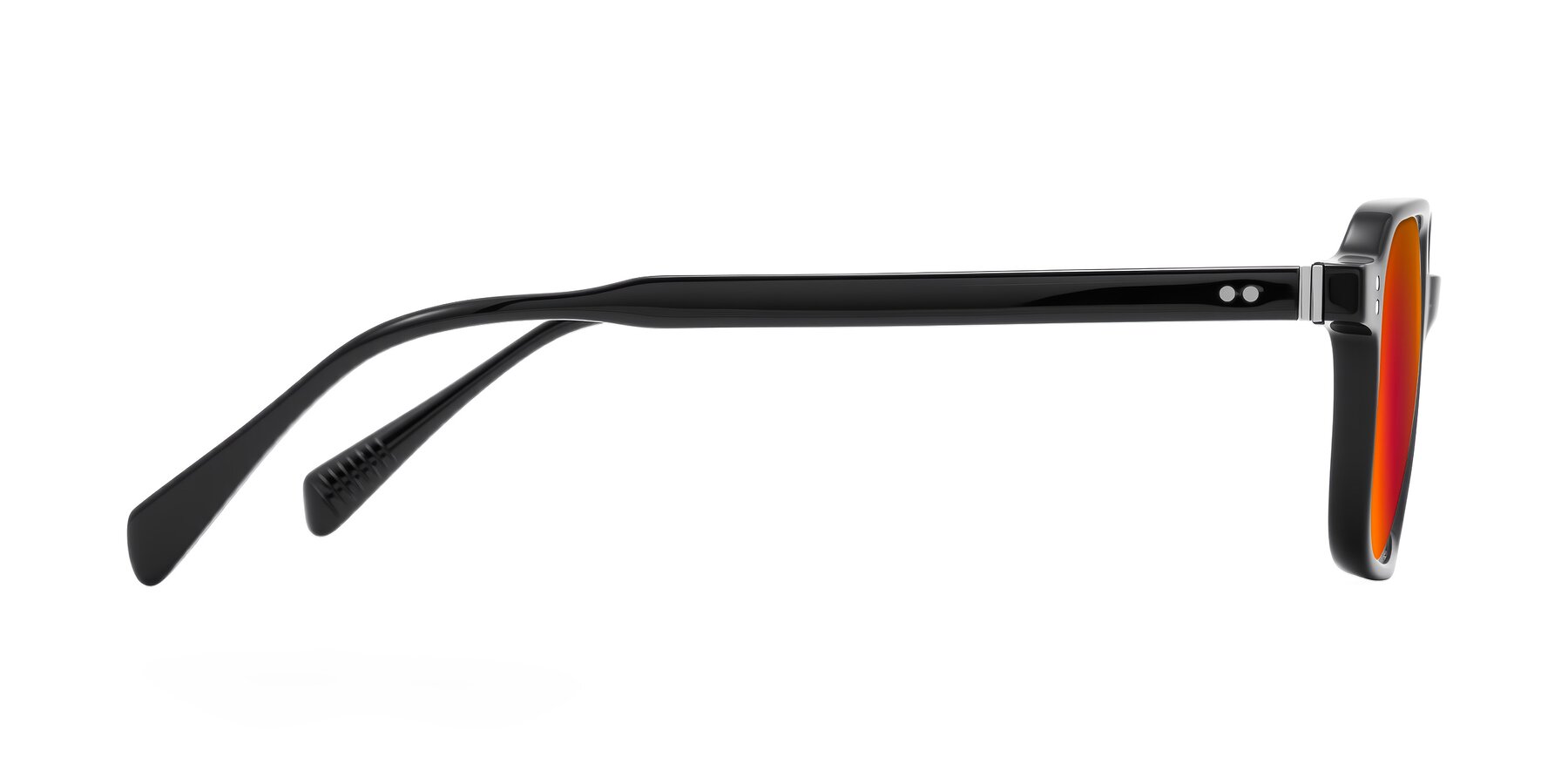 Side of Schwedts in Black with Red Gold Mirrored Lenses