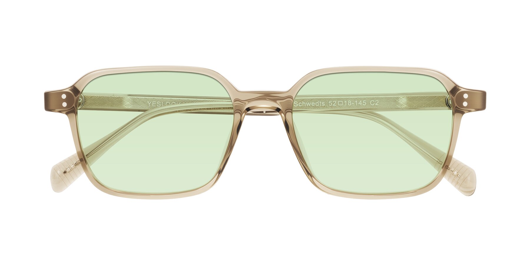Folded Front of Schwedts in Champagne with Light Green Tinted Lenses