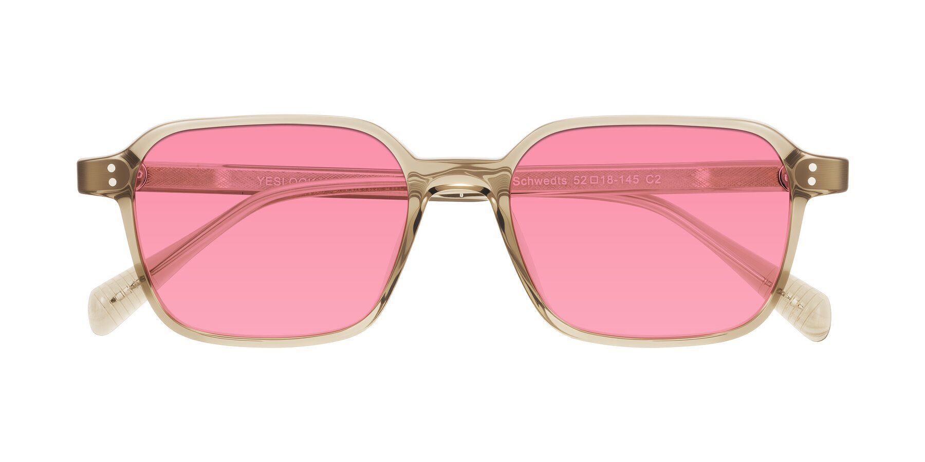 Folded Front of Schwedts in Champagne with Pink Tinted Lenses
