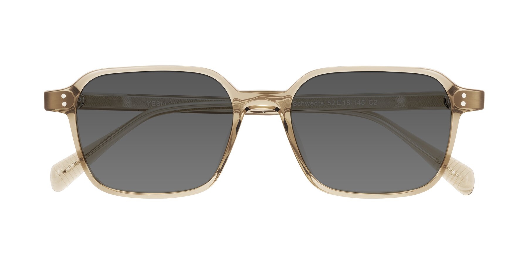 Folded Front of Schwedts in Champagne with Medium Gray Tinted Lenses