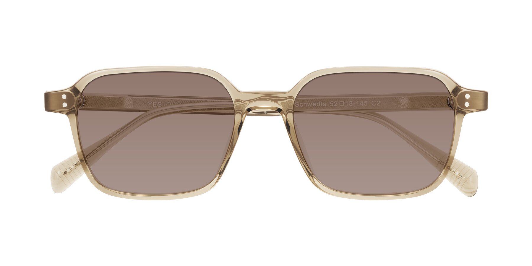Folded Front of Schwedts in Champagne with Medium Brown Tinted Lenses