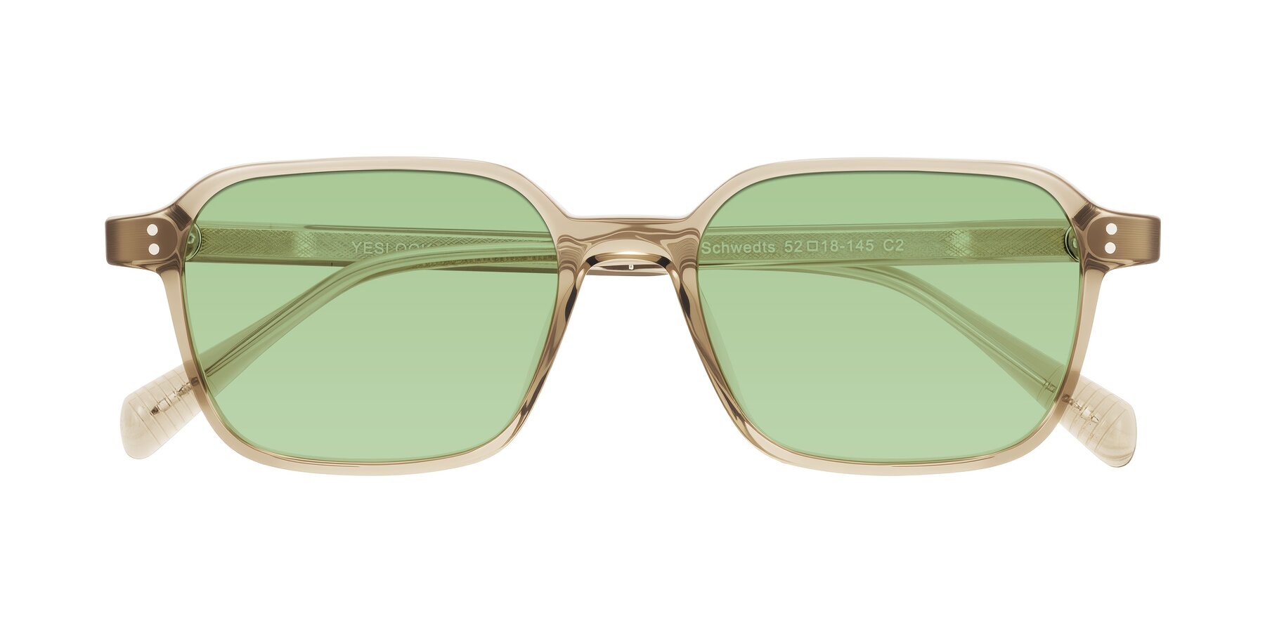 Folded Front of Schwedts in Champagne with Medium Green Tinted Lenses