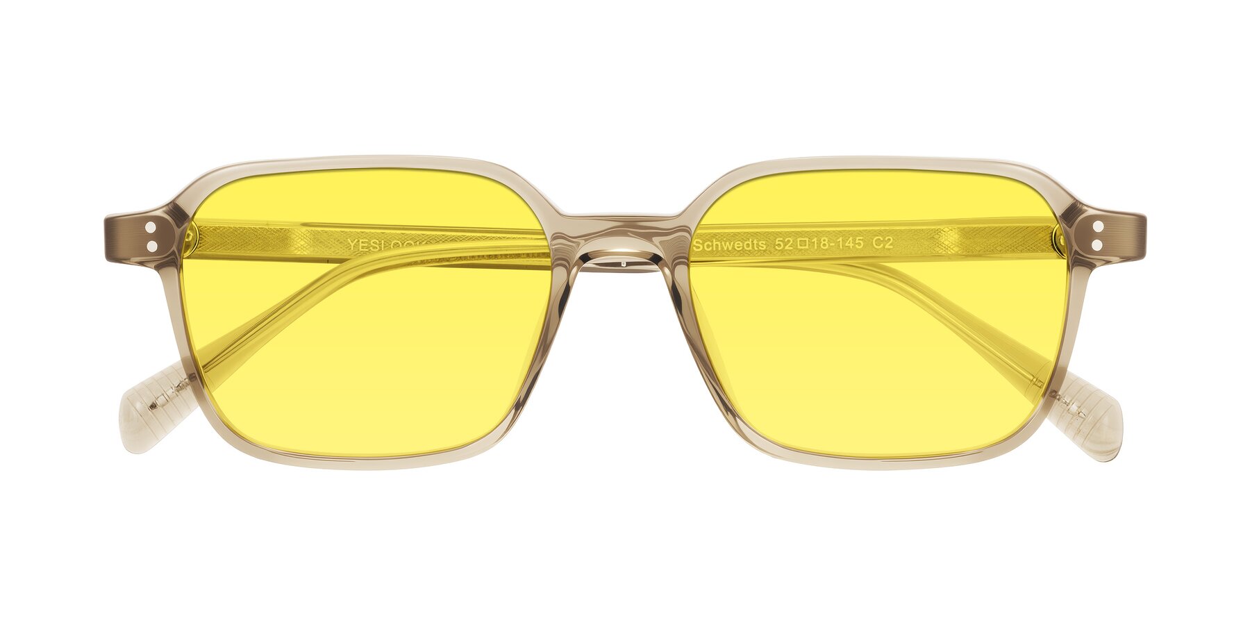 Folded Front of Schwedts in Champagne with Medium Yellow Tinted Lenses
