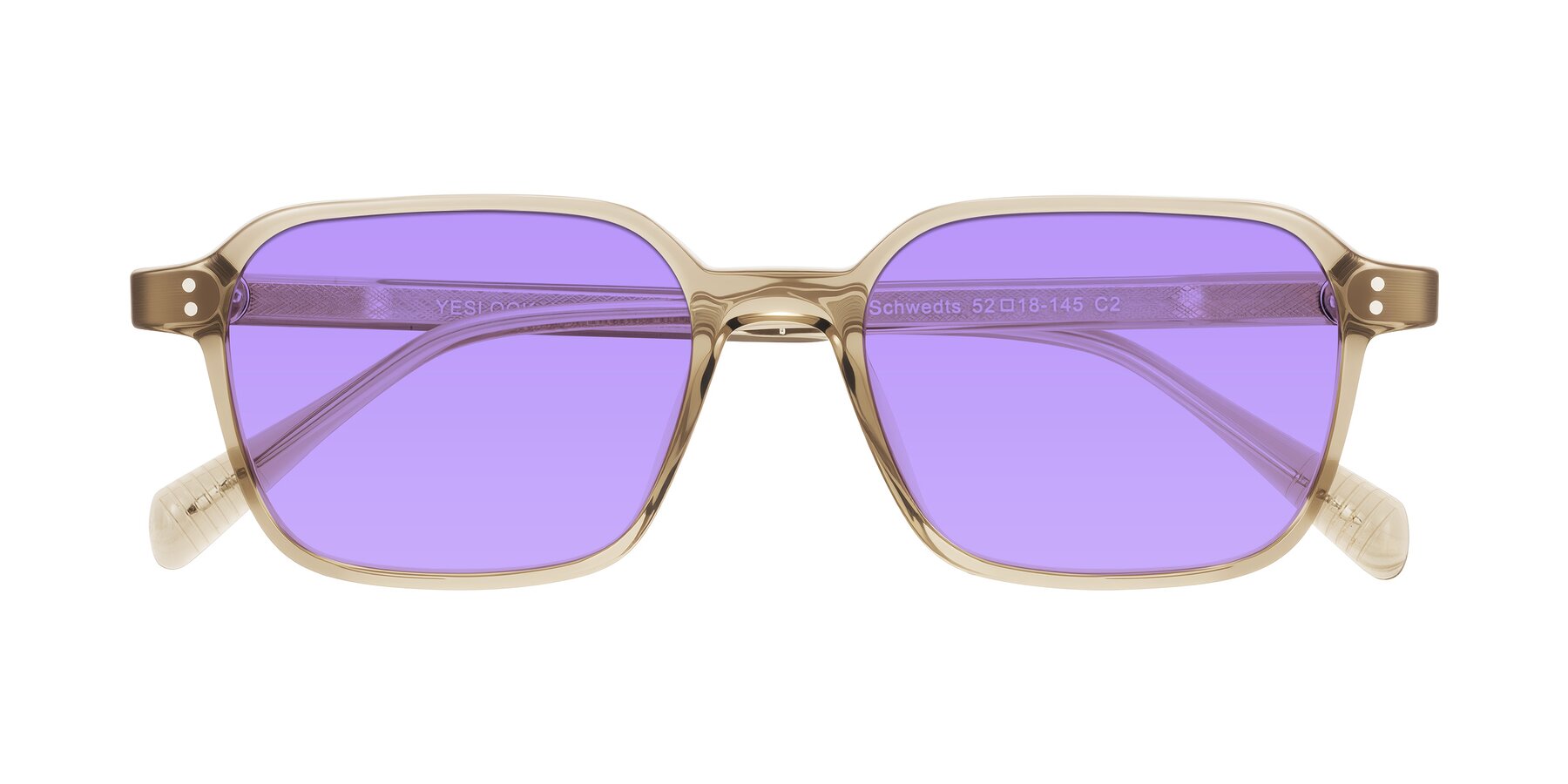Folded Front of Schwedts in Champagne with Medium Purple Tinted Lenses