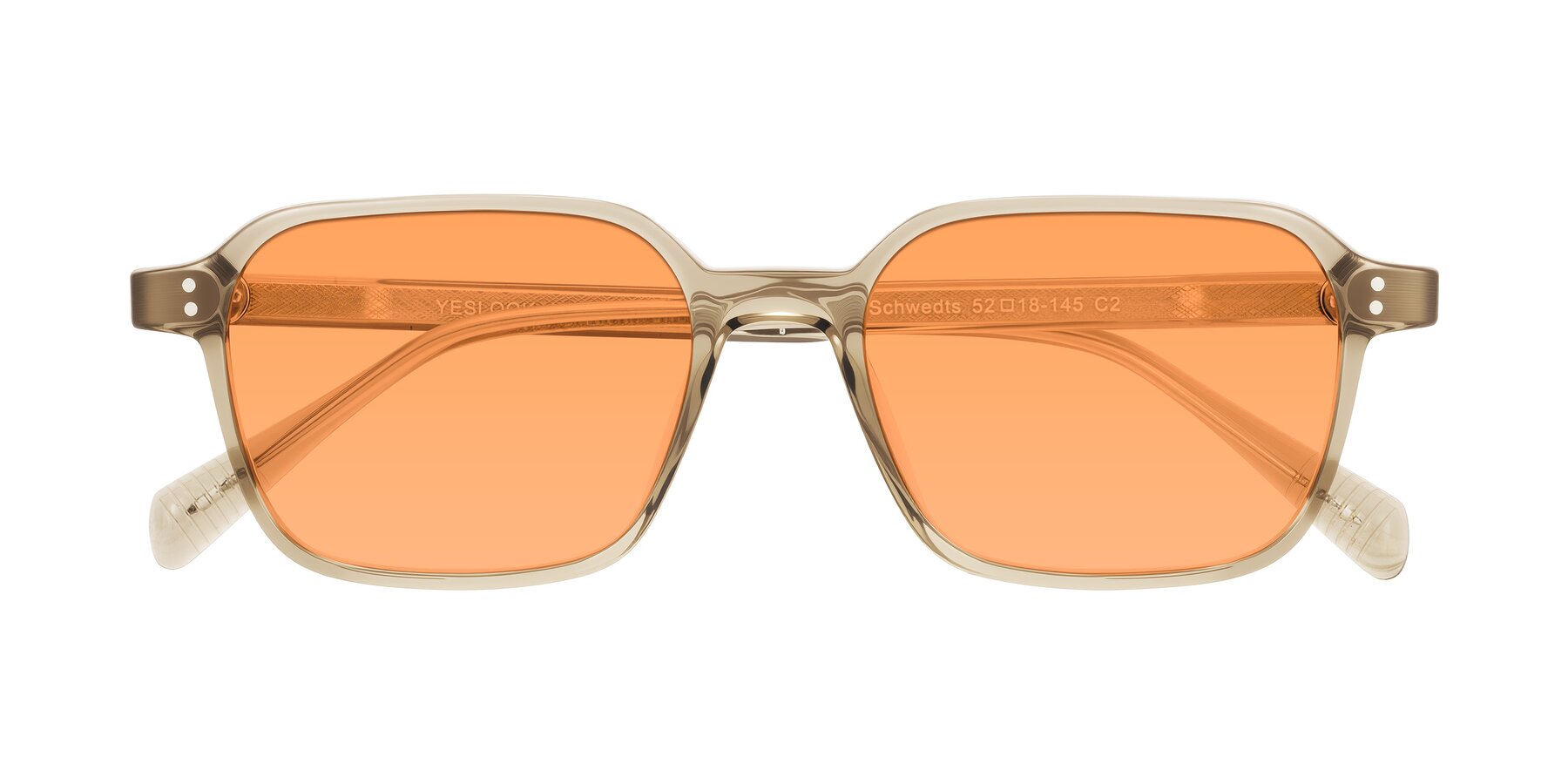 Folded Front of Schwedts in Champagne with Medium Orange Tinted Lenses