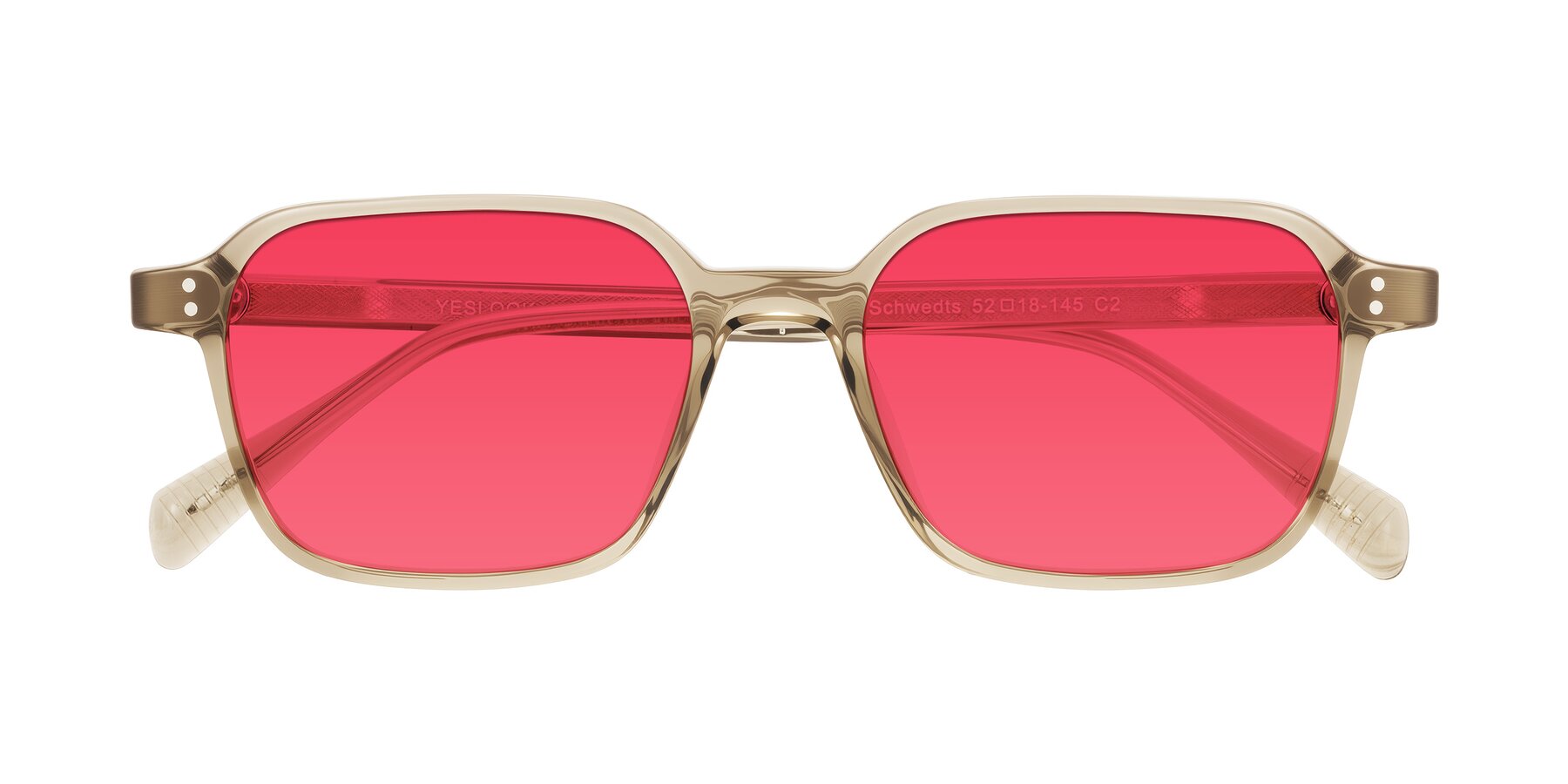 Folded Front of Schwedts in Champagne with Red Tinted Lenses