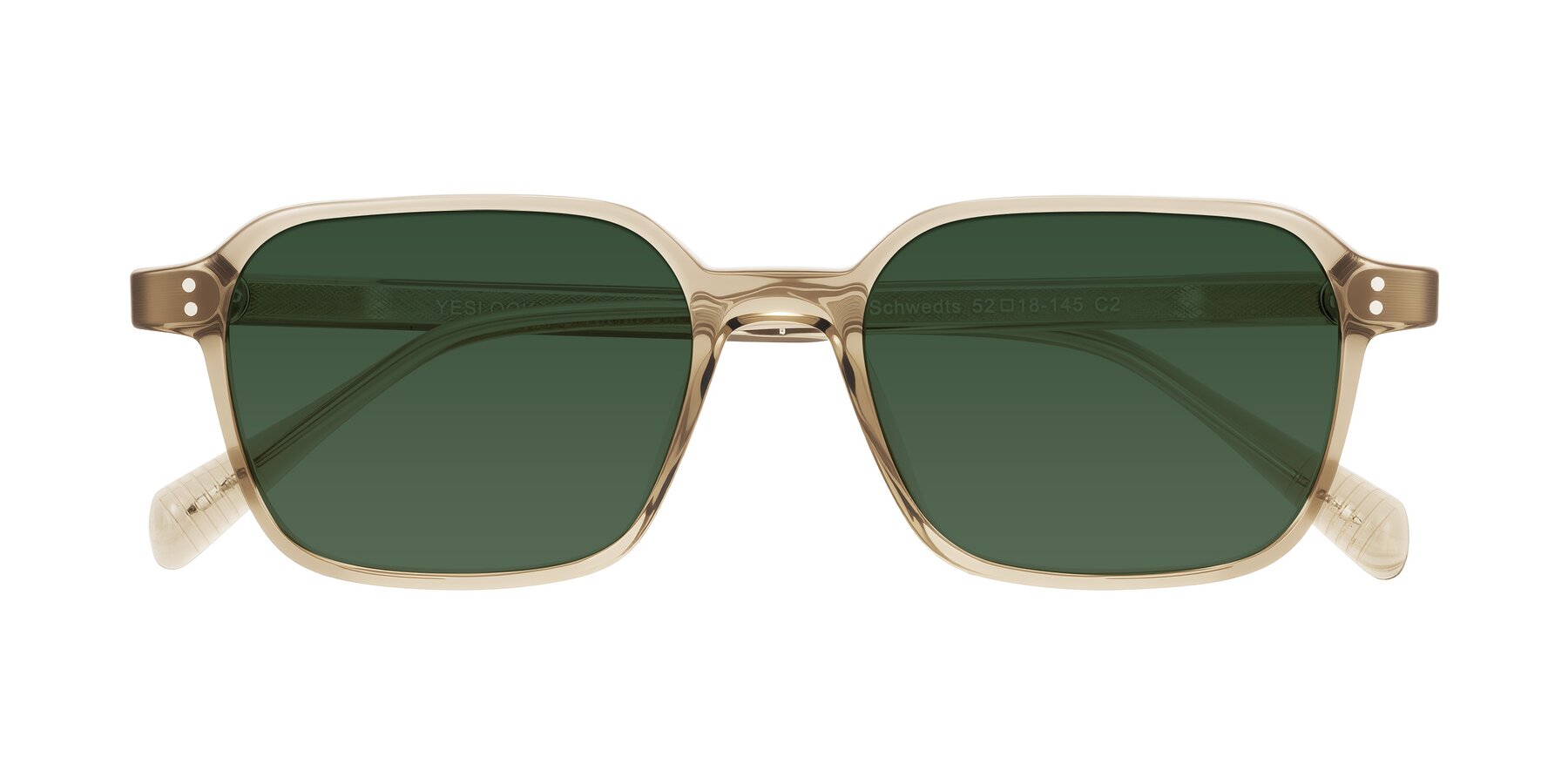 Folded Front of Schwedts in Champagne with Green Tinted Lenses