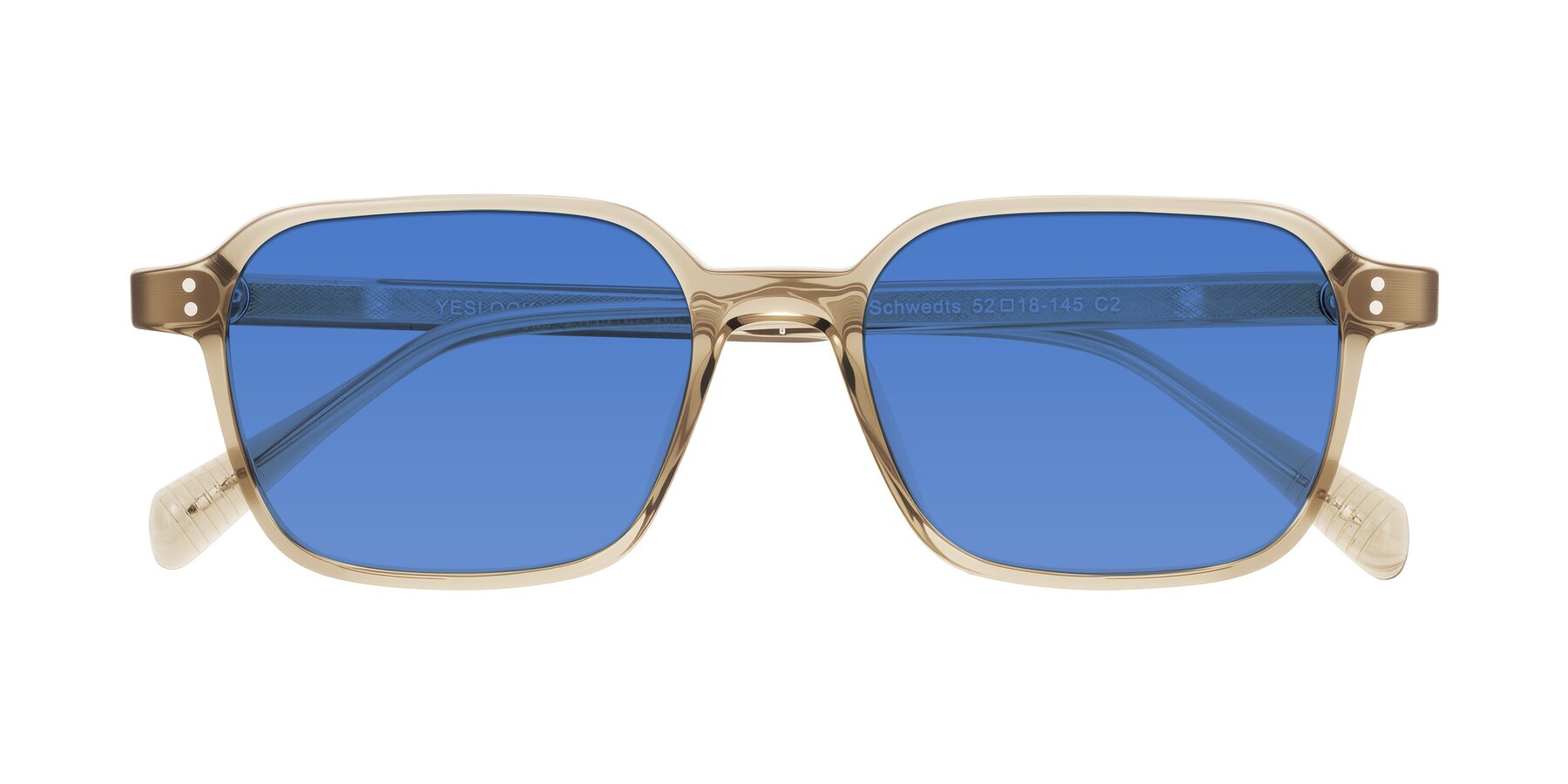 Folded Front of Schwedts in Champagne with Blue Tinted Lenses