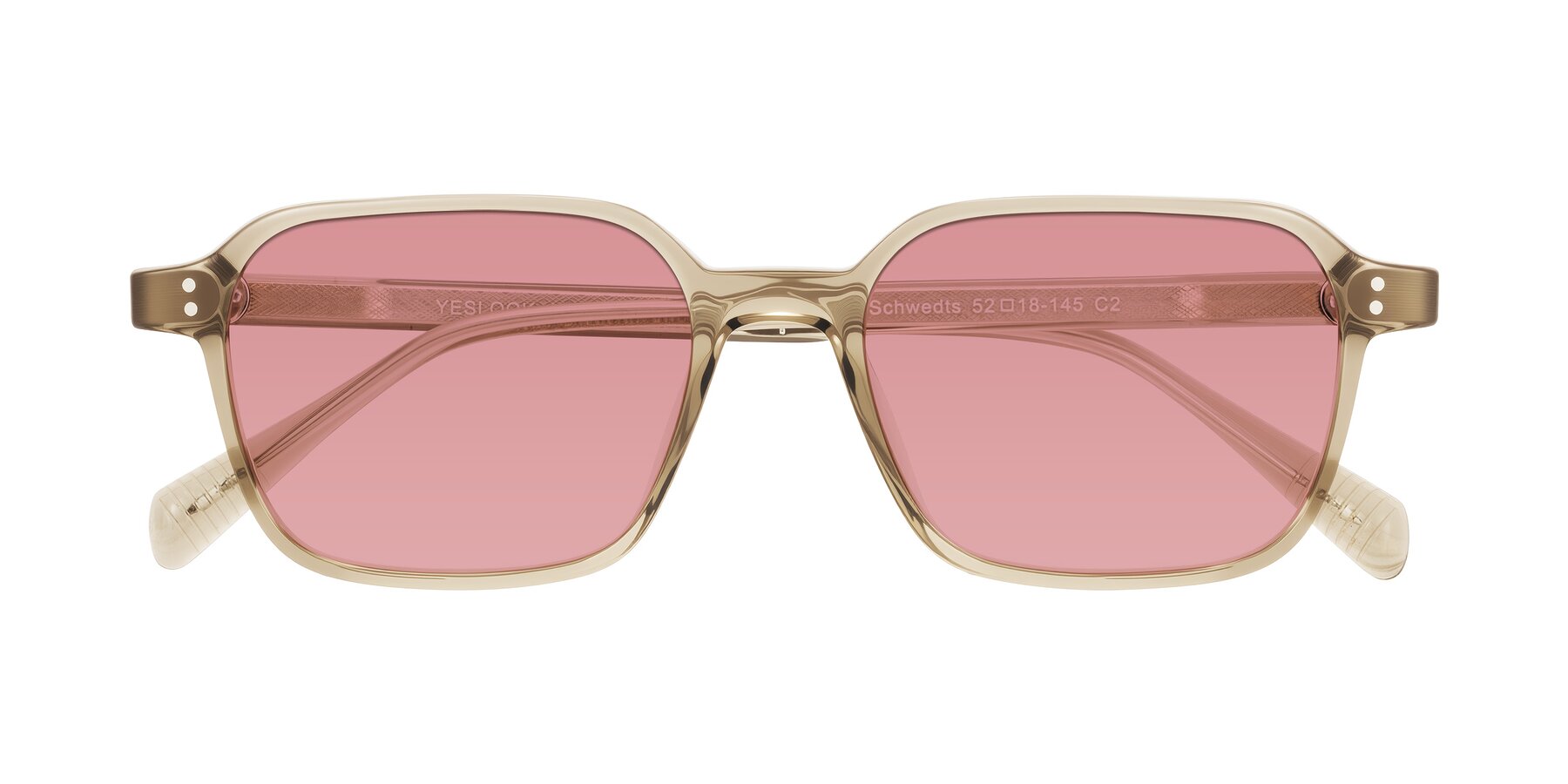 Folded Front of Schwedts in Champagne with Medium Garnet Tinted Lenses