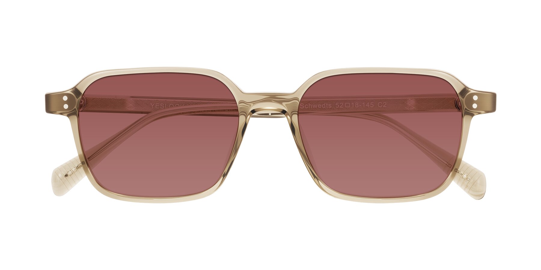 Folded Front of Schwedts in Champagne with Garnet Tinted Lenses