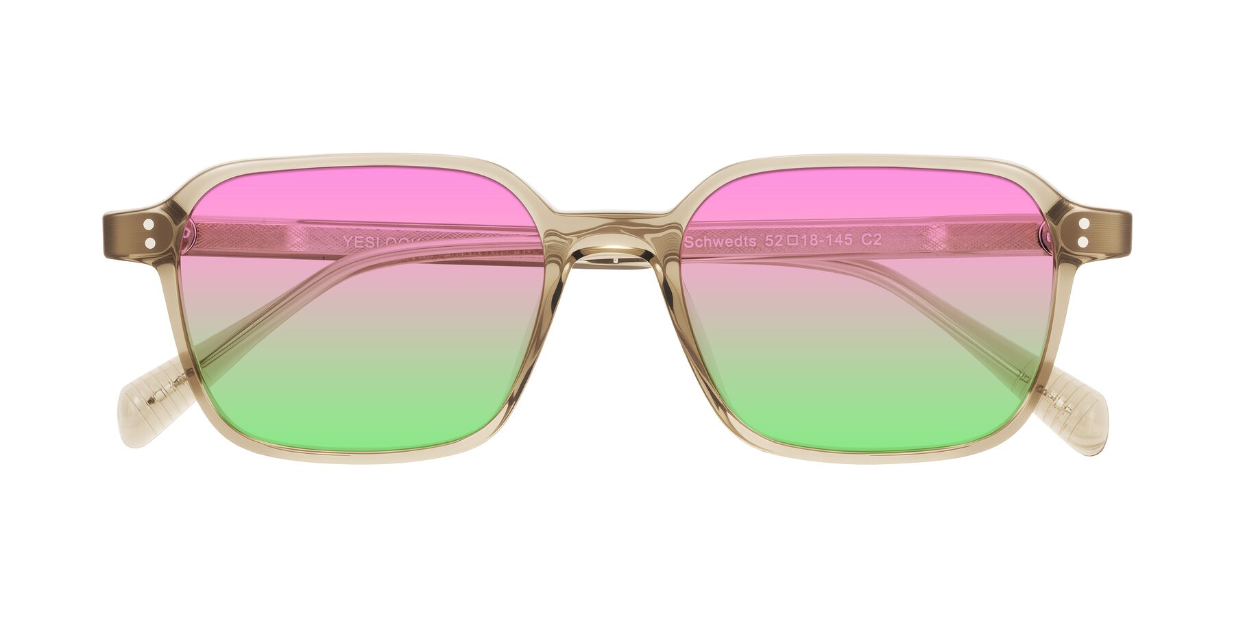Folded Front of Schwedts in Champagne with Pink / Green Gradient Lenses