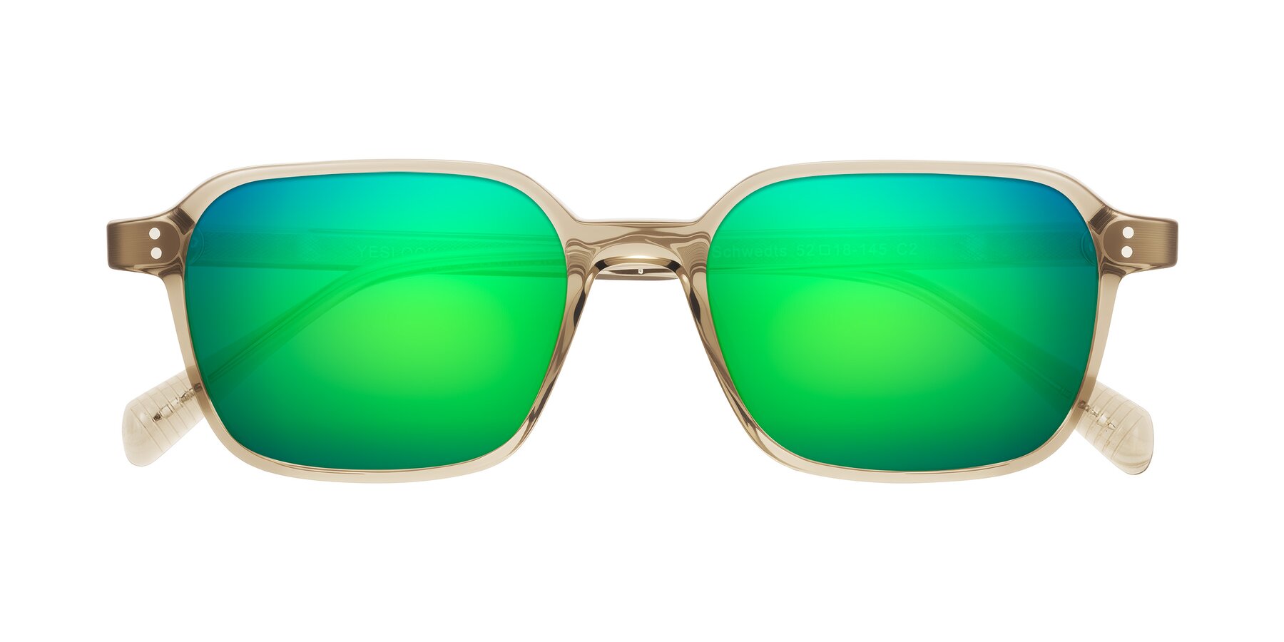 Folded Front of Schwedts in Champagne with Green Mirrored Lenses