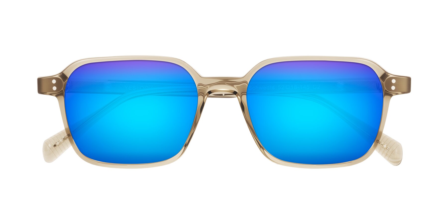 Folded Front of Schwedts in Champagne with Blue Mirrored Lenses