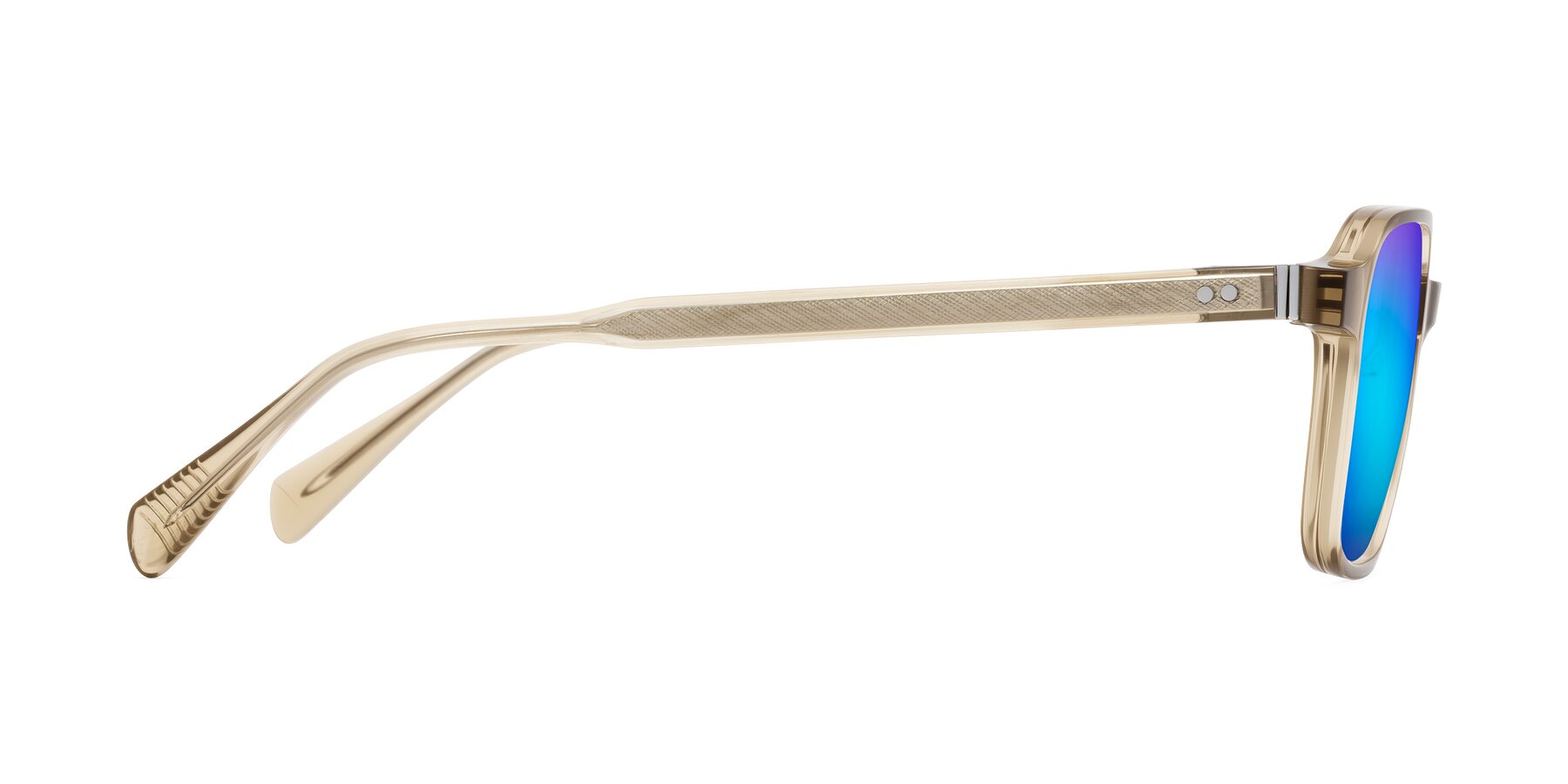 Side of Schwedts in Champagne with Blue Mirrored Lenses