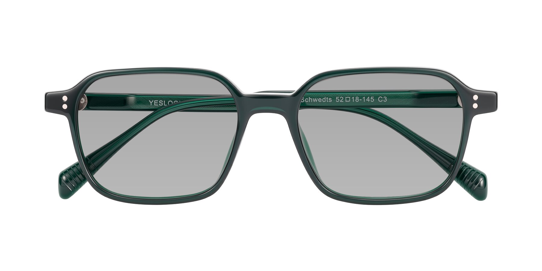 Folded Front of Schwedts in Emerald with Light Gray Tinted Lenses
