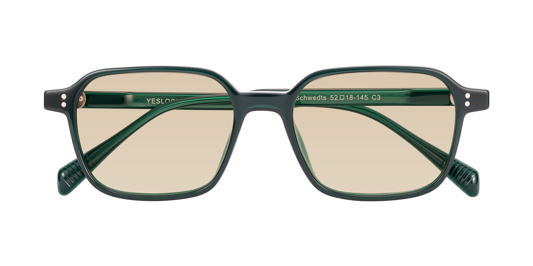 Folded Front of Schwedts in Emerald with Light Brown Tinted Lenses