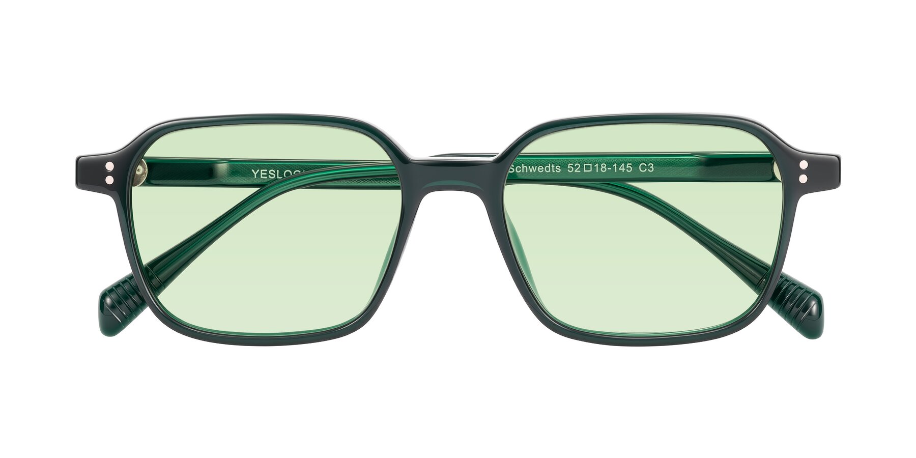 Folded Front of Schwedts in Emerald with Light Green Tinted Lenses