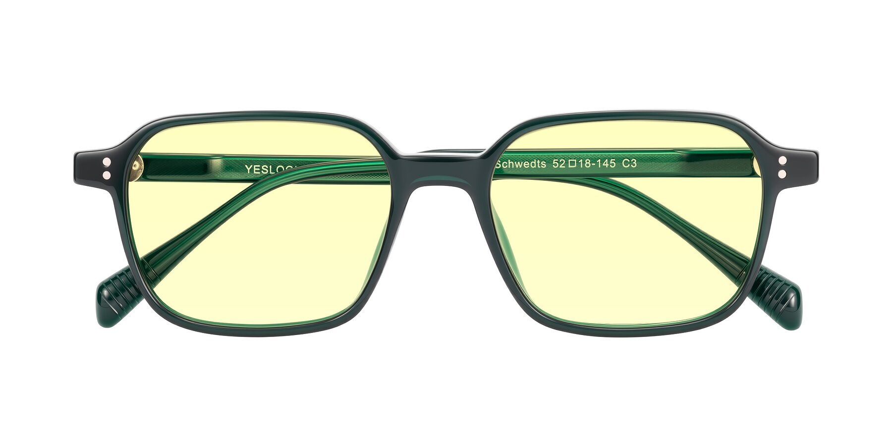 Folded Front of Schwedts in Emerald with Light Yellow Tinted Lenses
