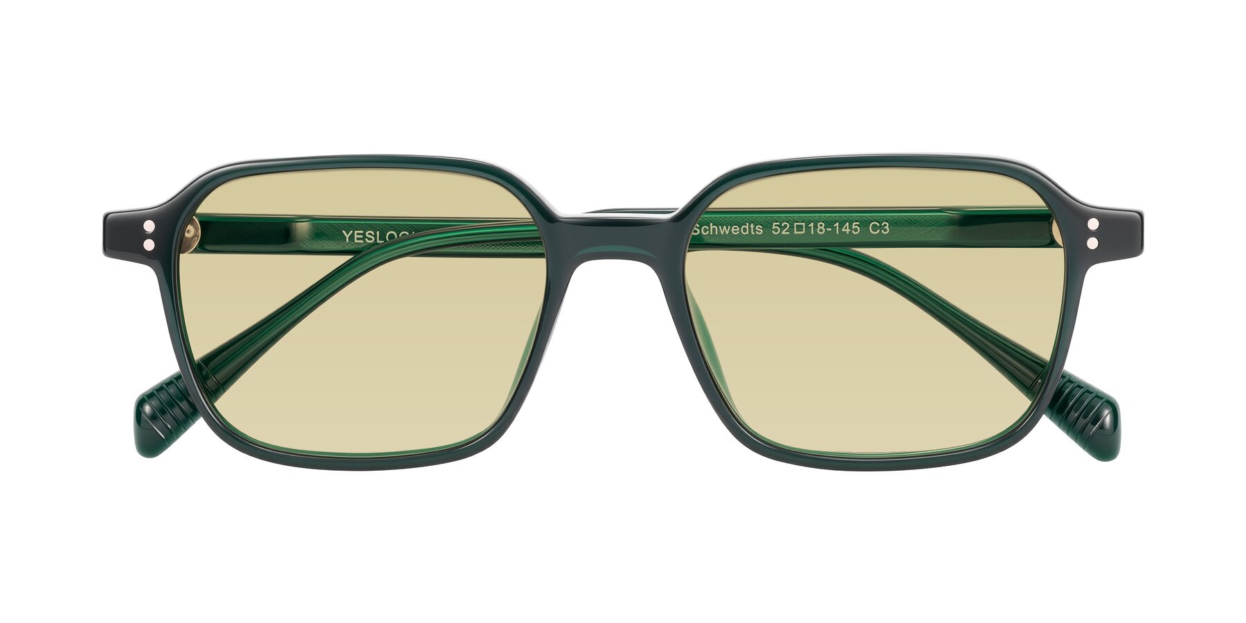 Folded Front of Schwedts in Emerald with Light Champagne Tinted Lenses