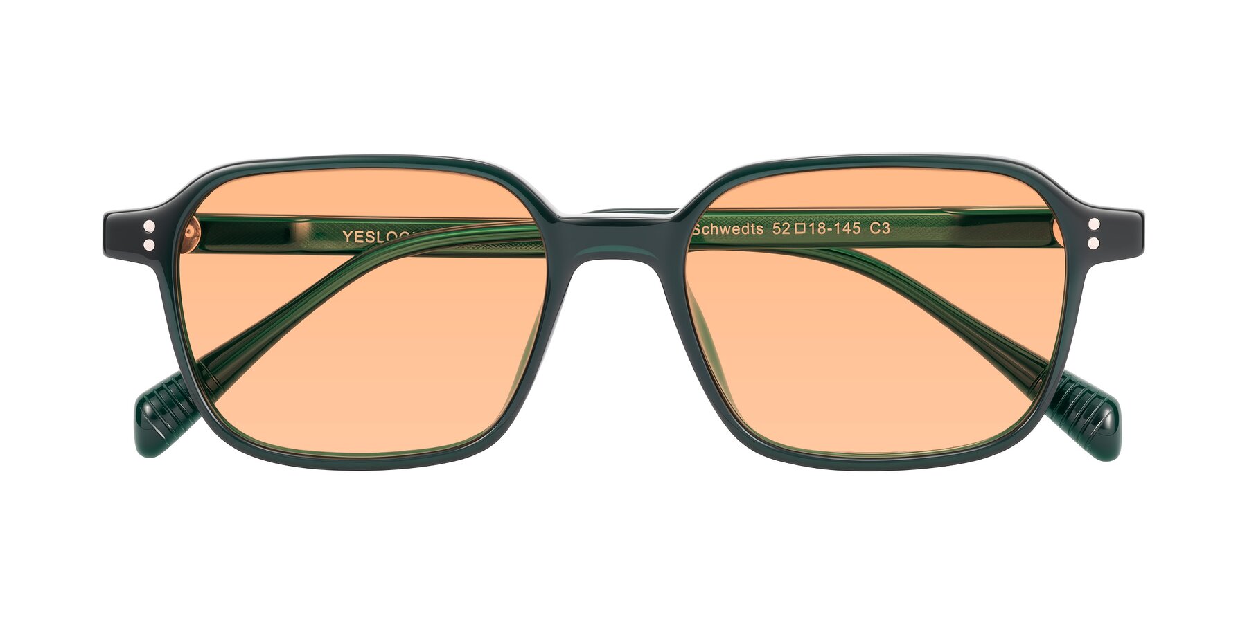 Folded Front of Schwedts in Emerald with Light Orange Tinted Lenses