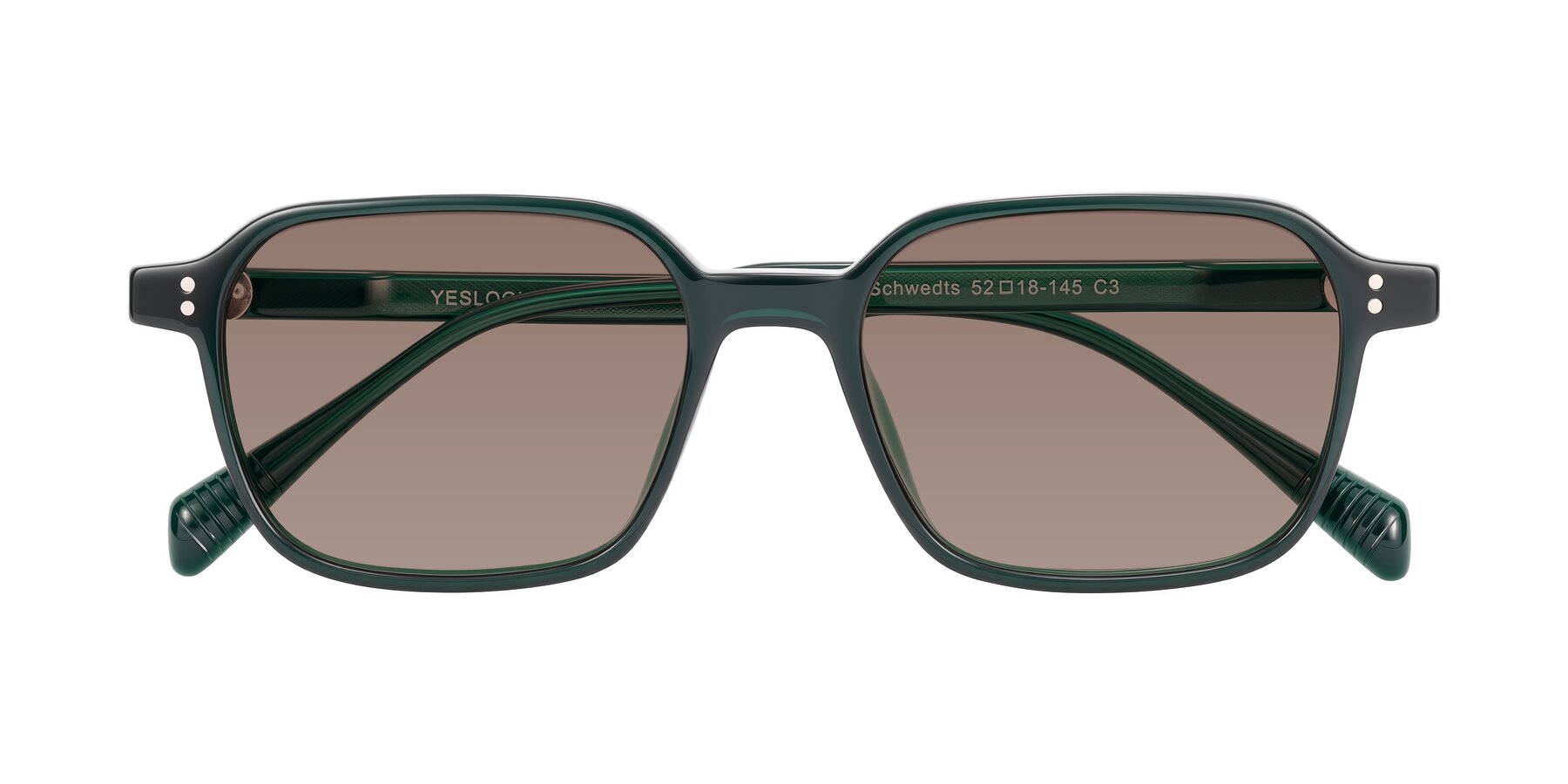Folded Front of Schwedts in Emerald with Medium Brown Tinted Lenses