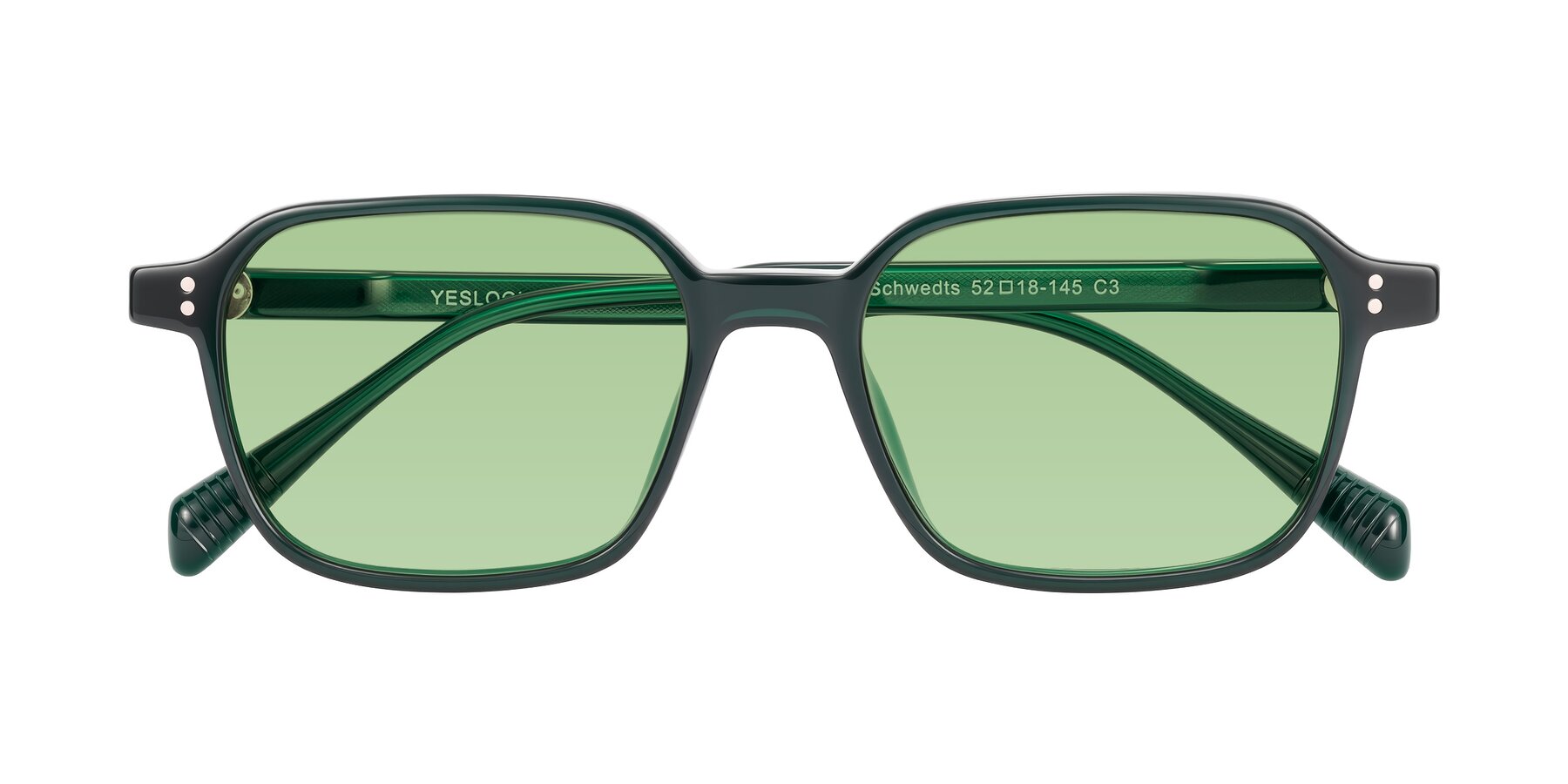 Folded Front of Schwedts in Emerald with Medium Green Tinted Lenses