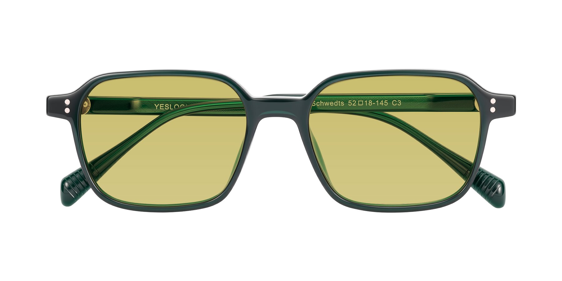 Folded Front of Schwedts in Emerald with Medium Champagne Tinted Lenses