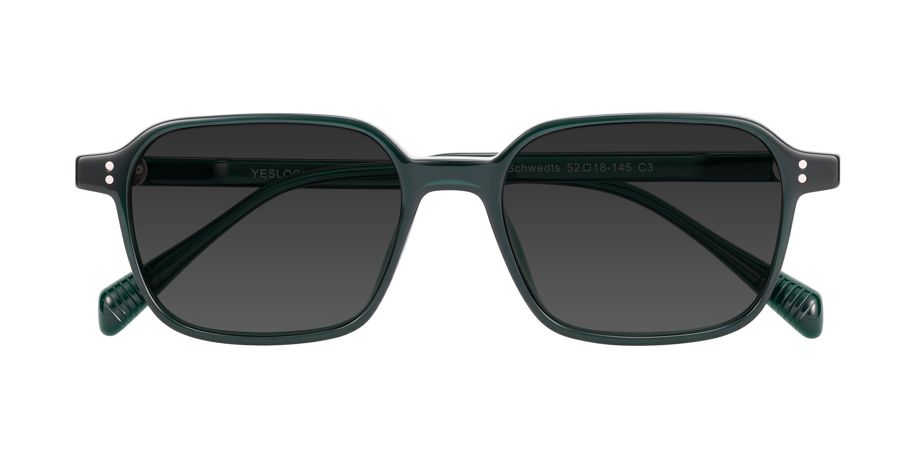 Folded Front of Schwedts in Emerald with Gray Tinted Lenses