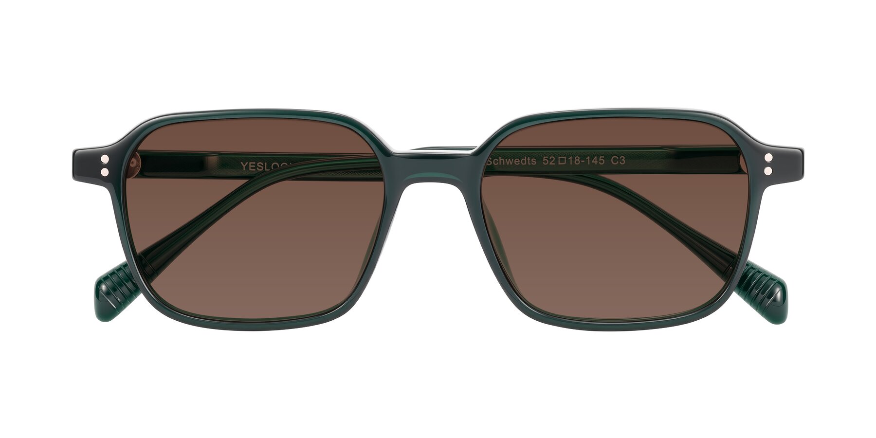 Folded Front of Schwedts in Emerald with Brown Tinted Lenses