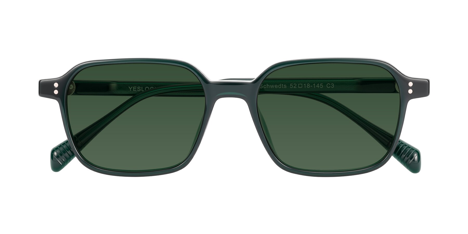 Folded Front of Schwedts in Emerald with Green Tinted Lenses