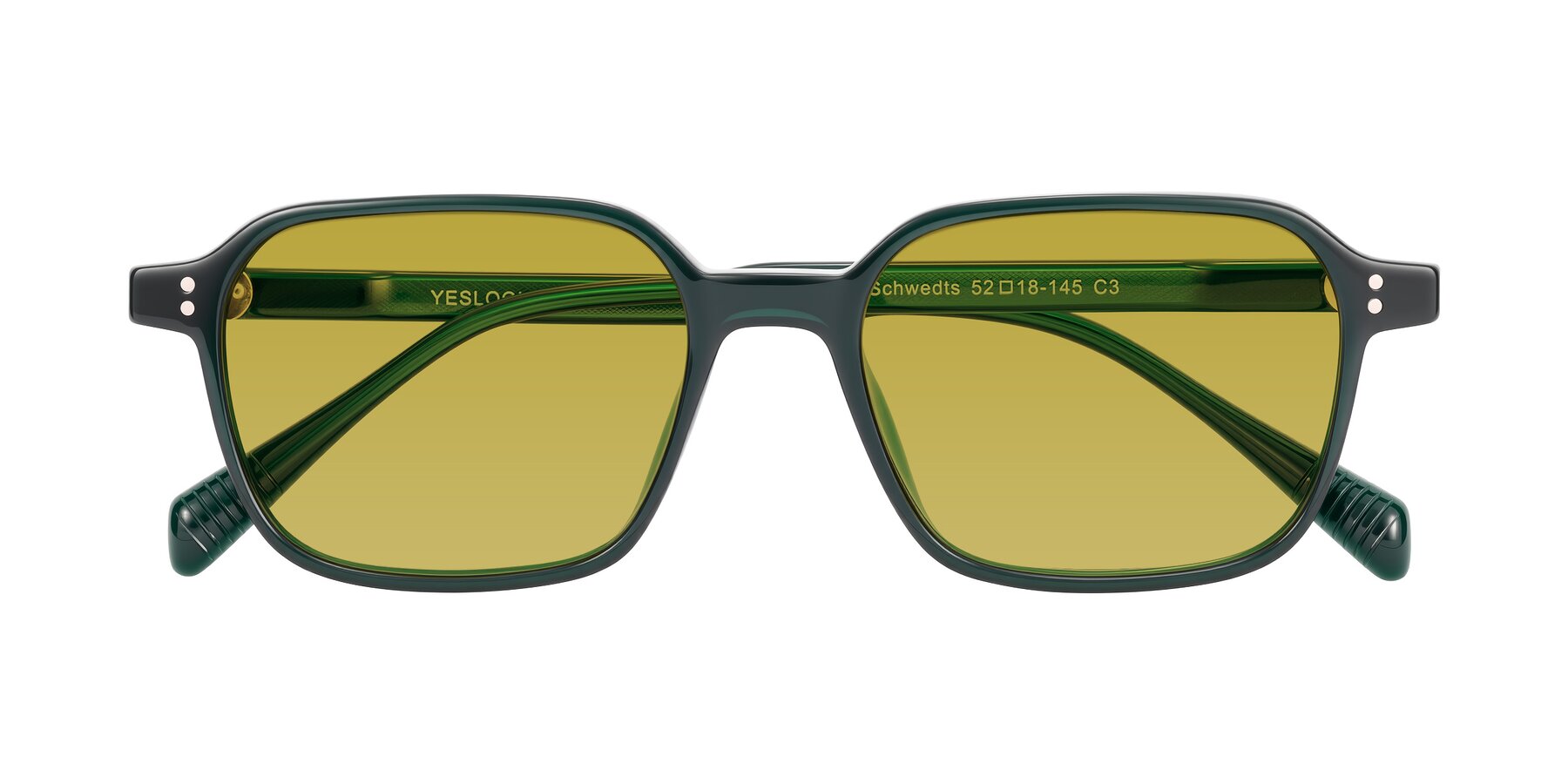 Folded Front of Schwedts in Emerald with Champagne Tinted Lenses