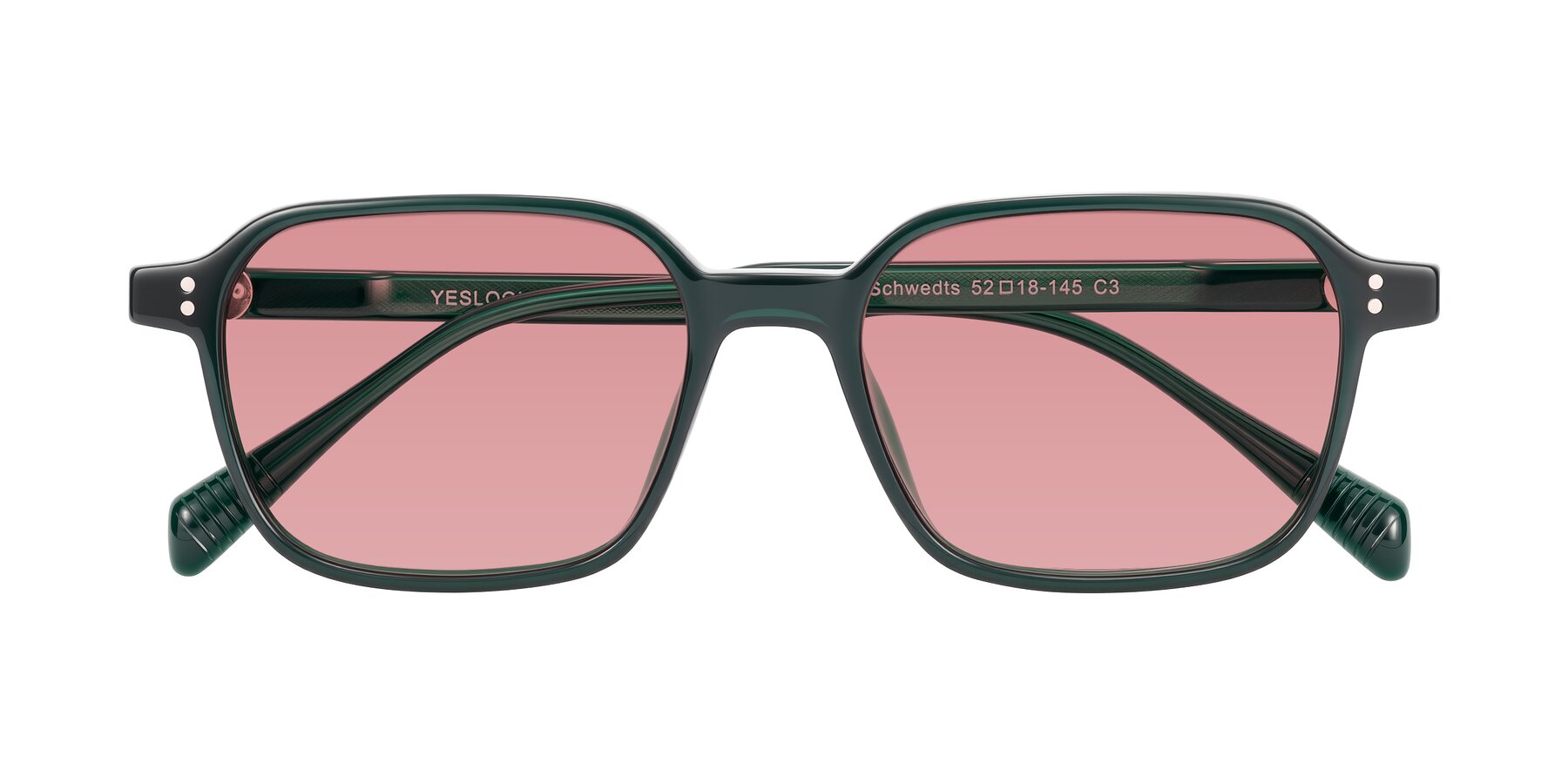 Folded Front of Schwedts in Emerald with Medium Garnet Tinted Lenses