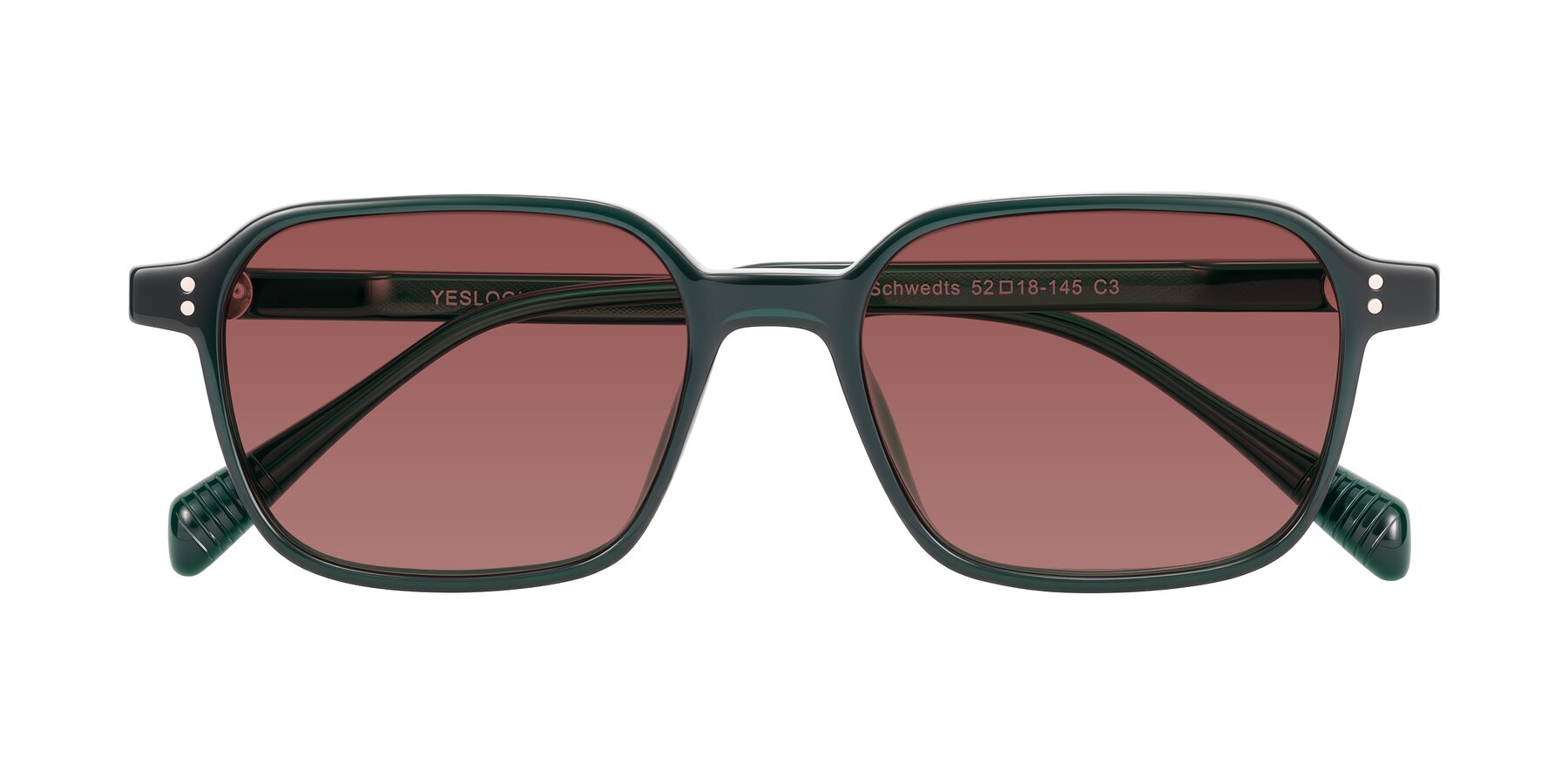 Folded Front of Schwedts in Emerald with Garnet Tinted Lenses