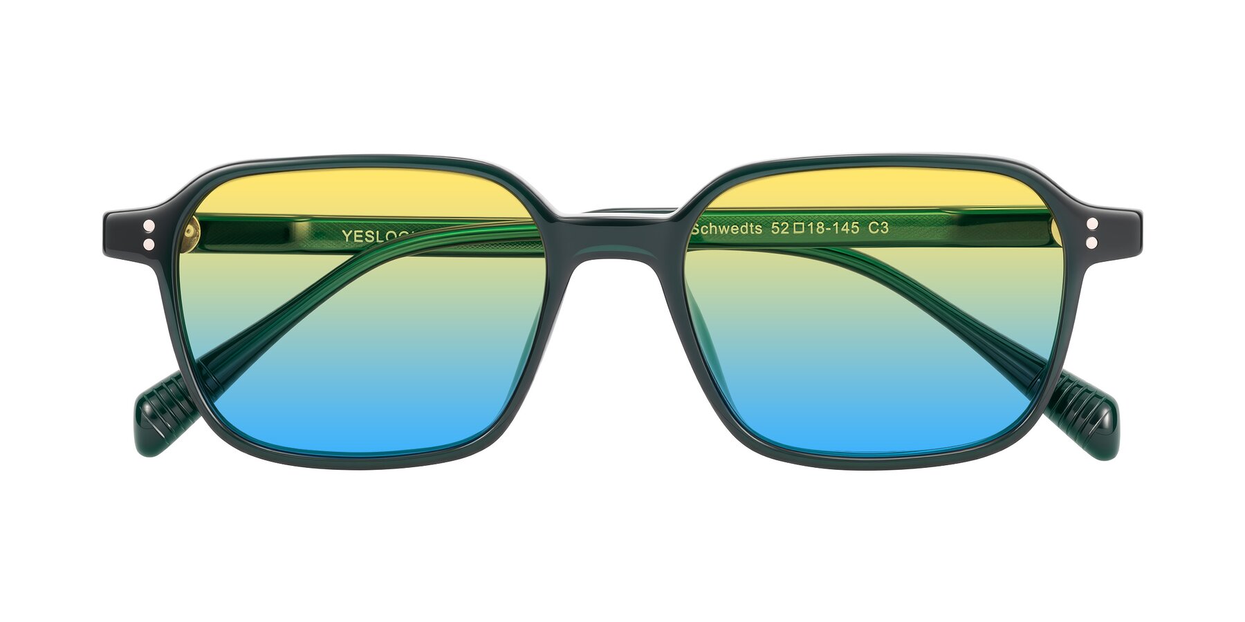 Folded Front of Schwedts in Emerald with Yellow / Blue Gradient Lenses