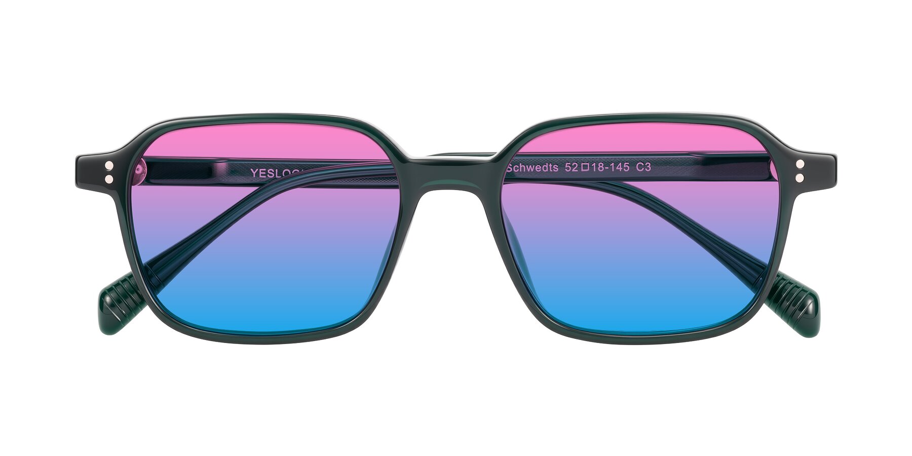 Folded Front of Schwedts in Emerald with Pink / Blue Gradient Lenses
