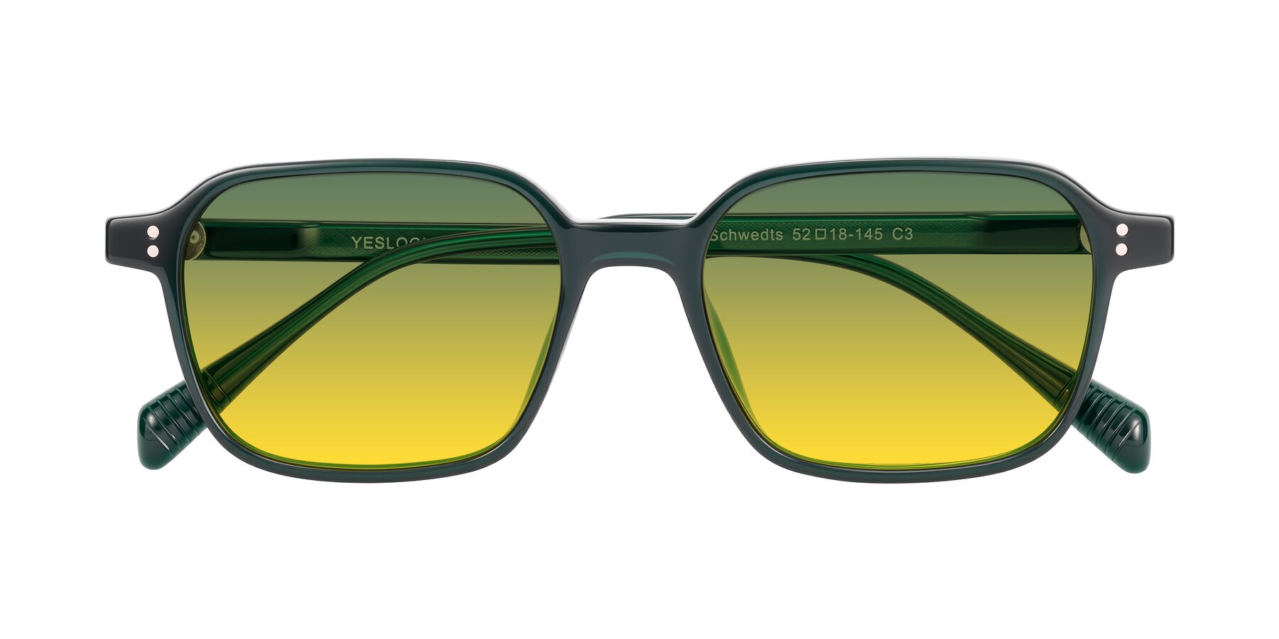 Folded Front of Schwedts in Emerald with Green / Yellow Gradient Lenses