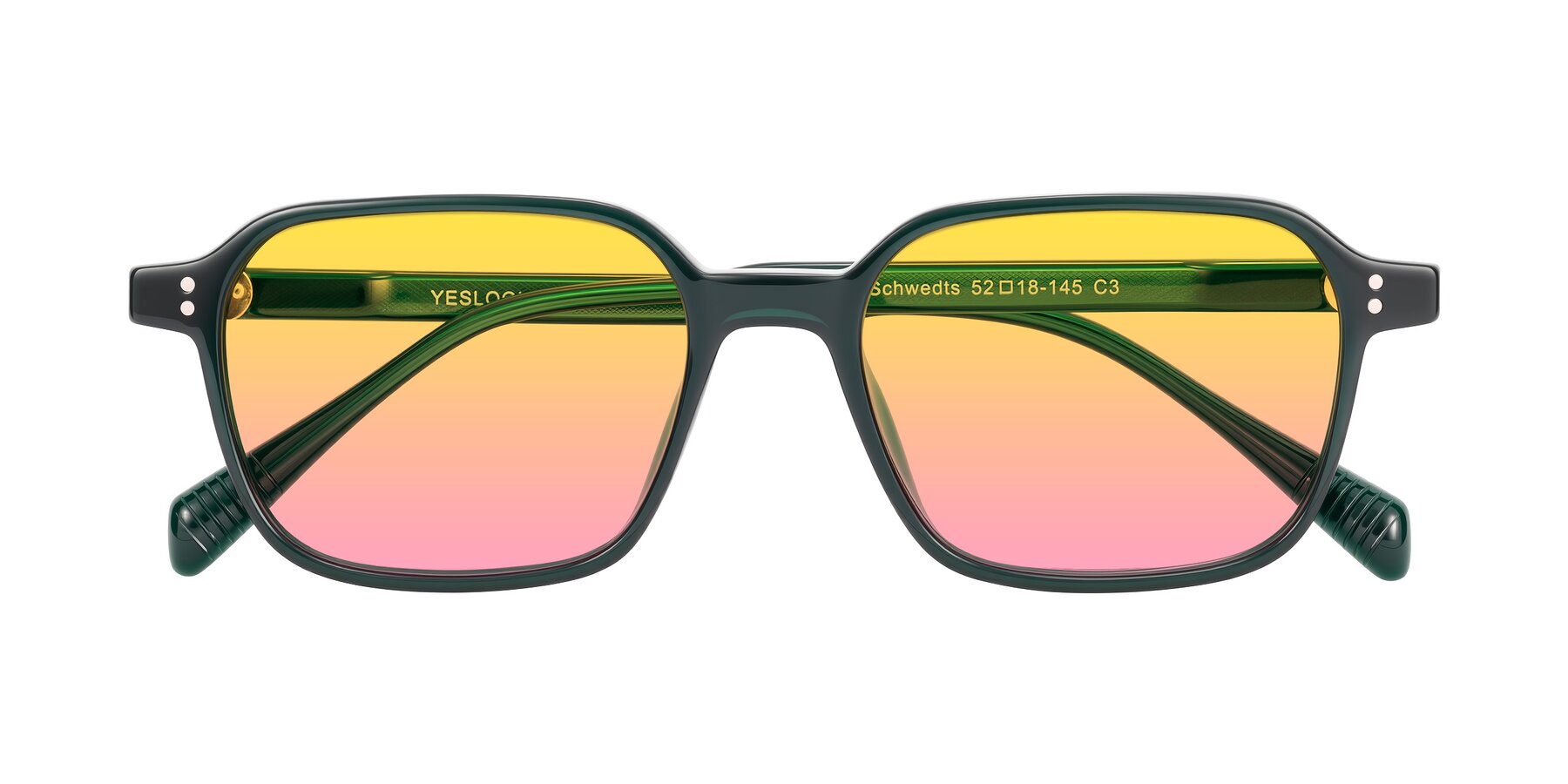 Folded Front of Schwedts in Emerald with Yellow / Pink Gradient Lenses