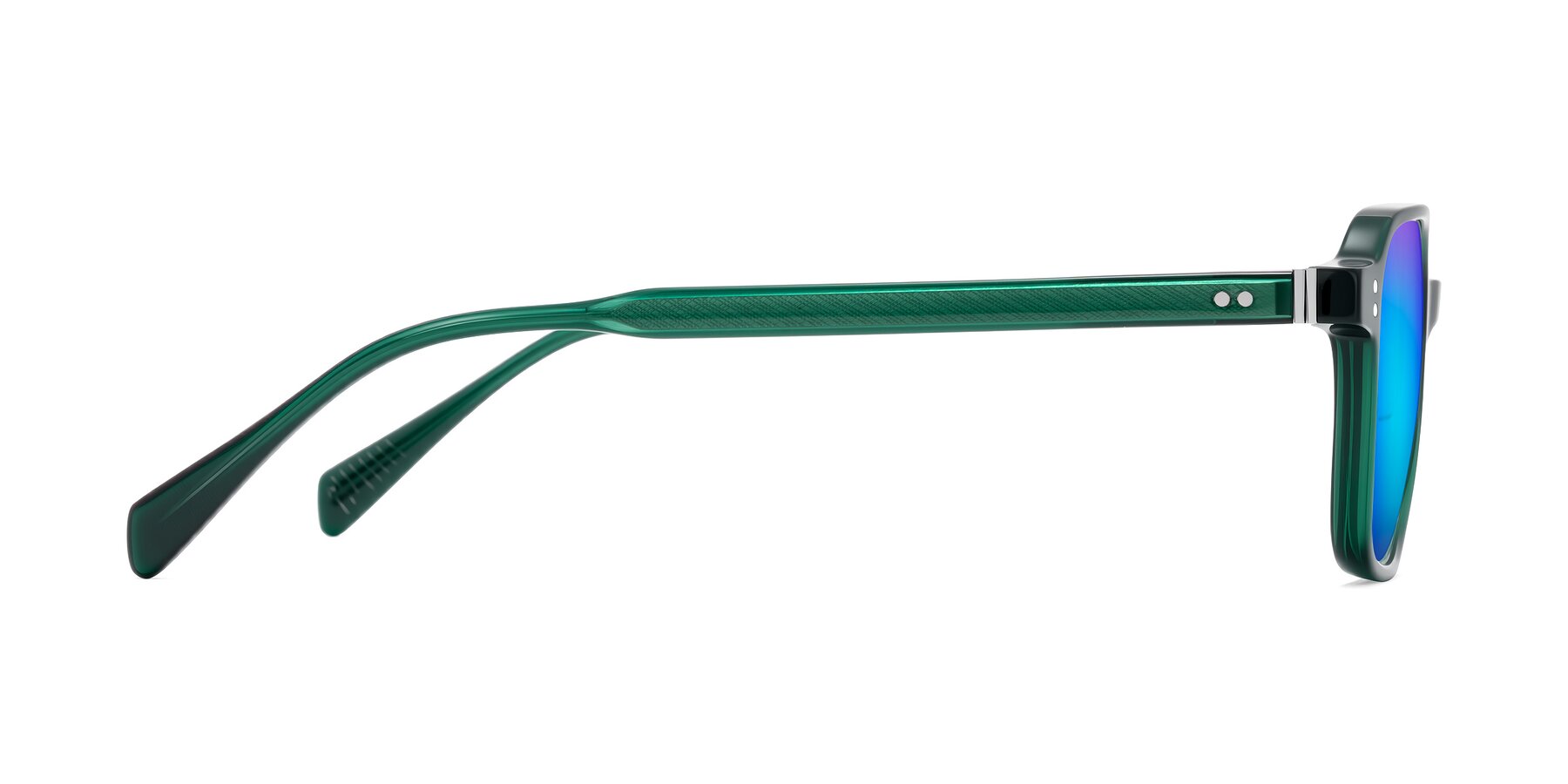 Side of Schwedts in Emerald with Blue Mirrored Lenses
