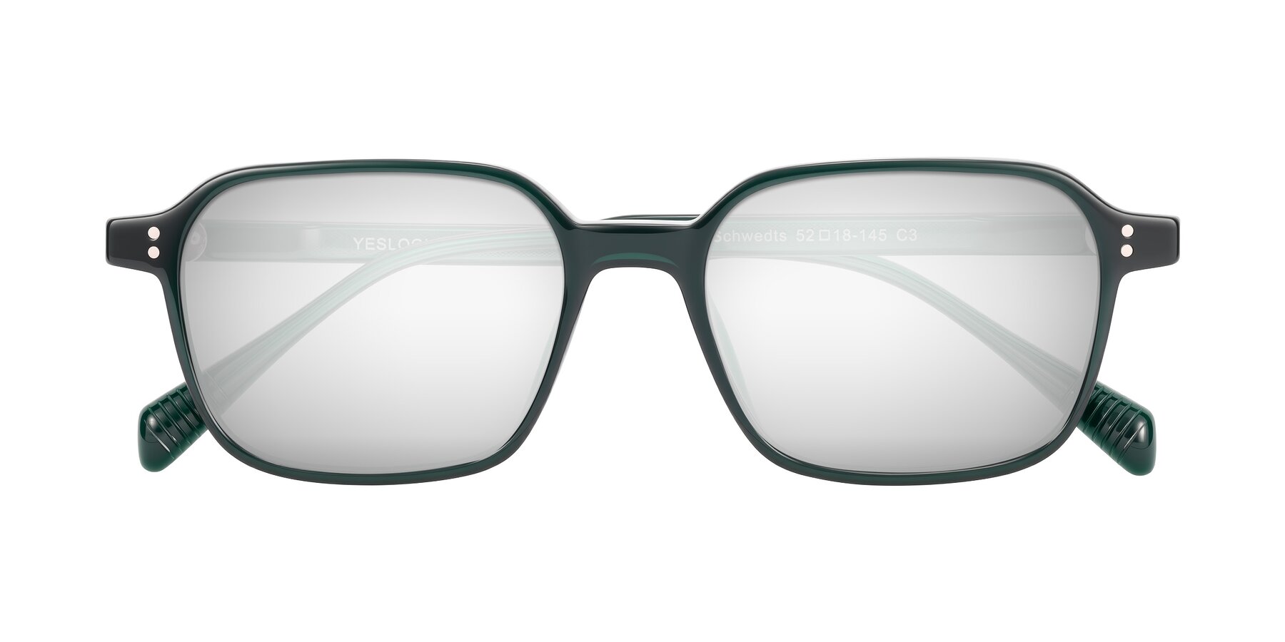Folded Front of Schwedts in Emerald with Silver Mirrored Lenses