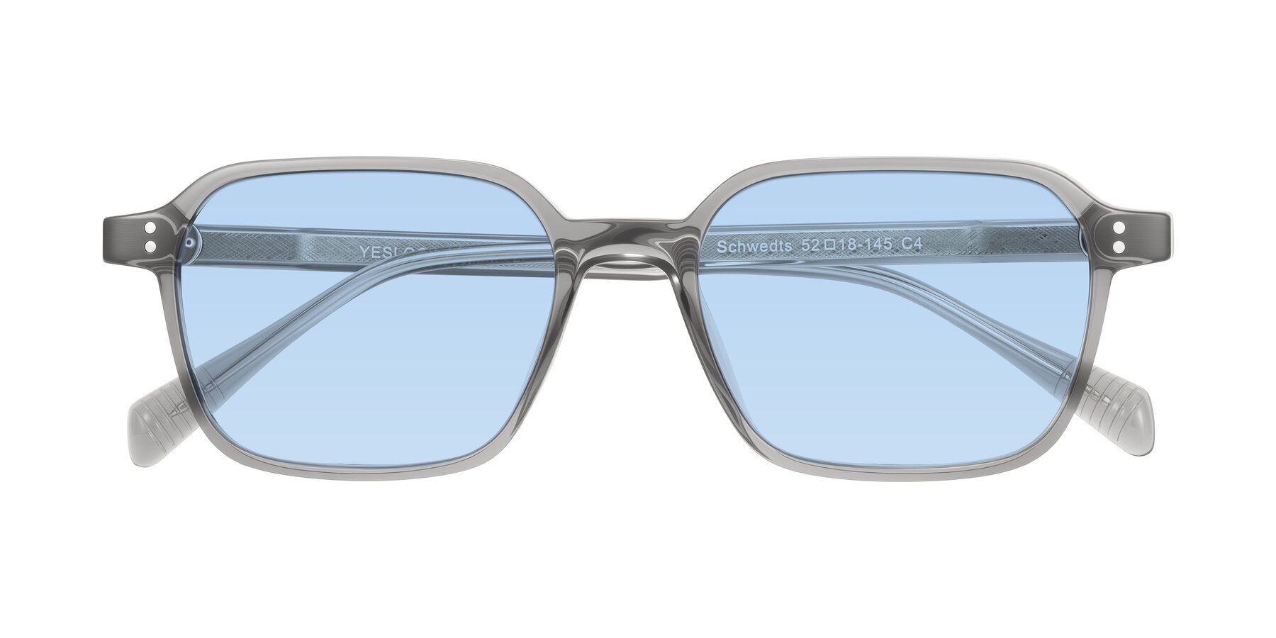 Folded Front of Schwedts in Gray with Light Blue Tinted Lenses
