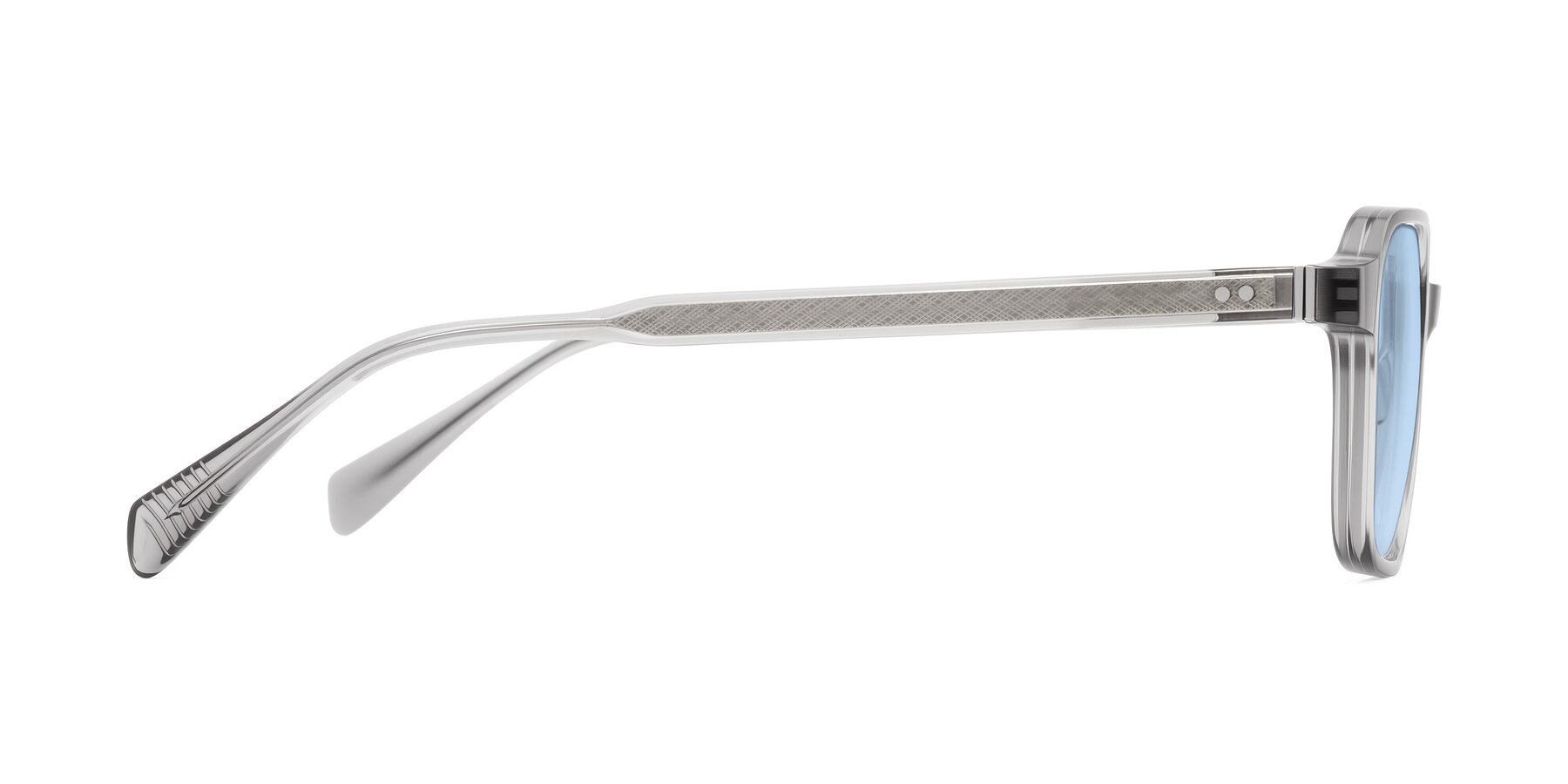 Side of Schwedts in Gray with Light Blue Tinted Lenses