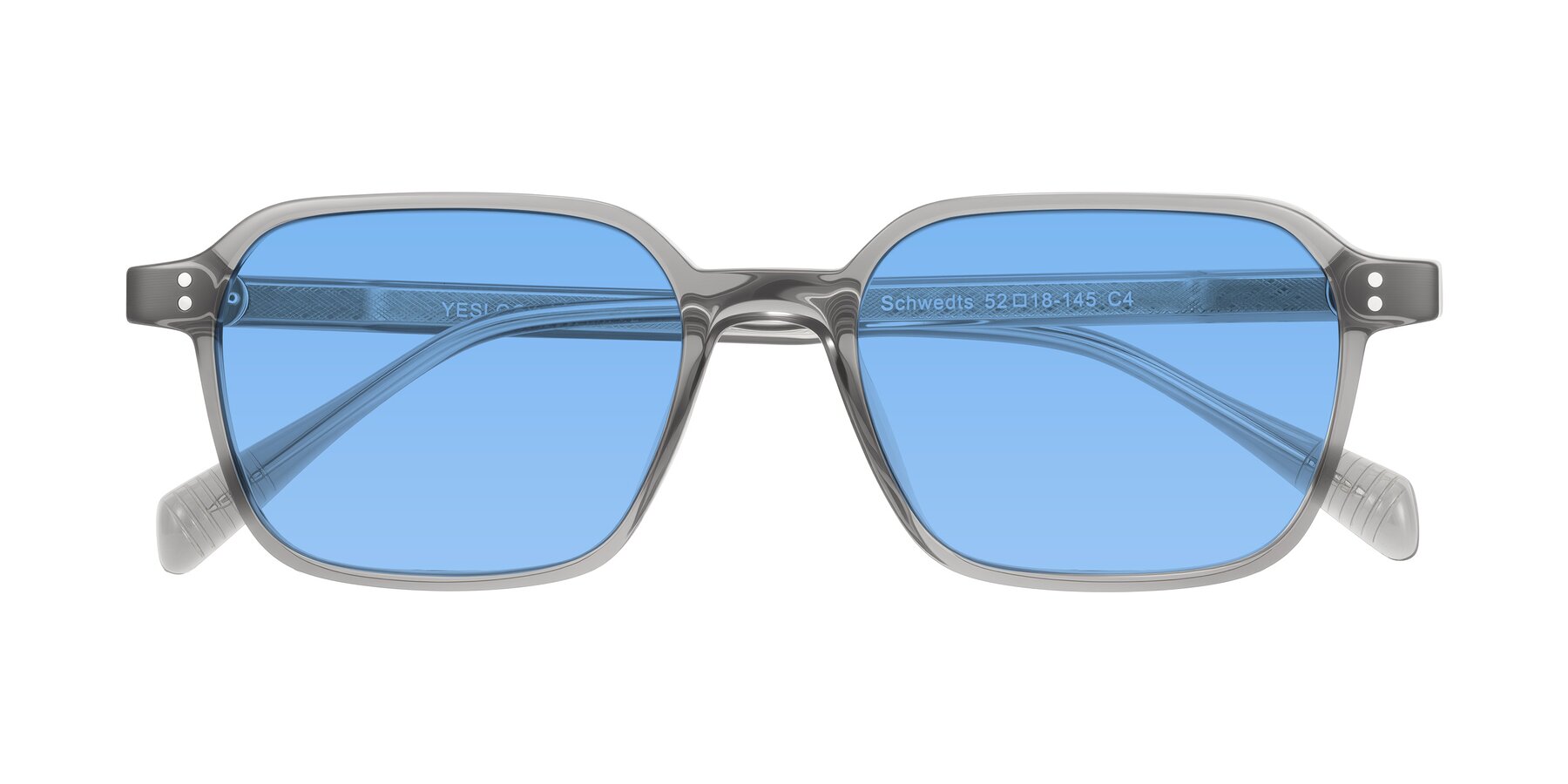 Folded Front of Schwedts in Gray with Medium Blue Tinted Lenses
