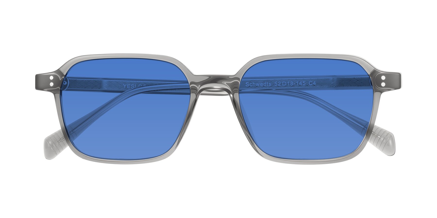 Folded Front of Schwedts in Gray with Blue Tinted Lenses