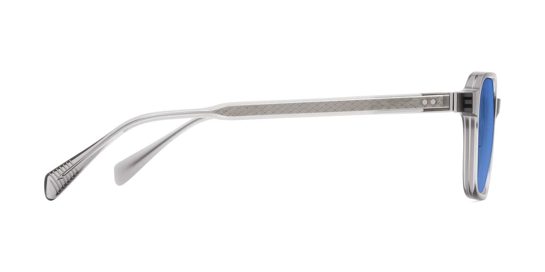 Side of Schwedts in Gray with Blue Tinted Lenses