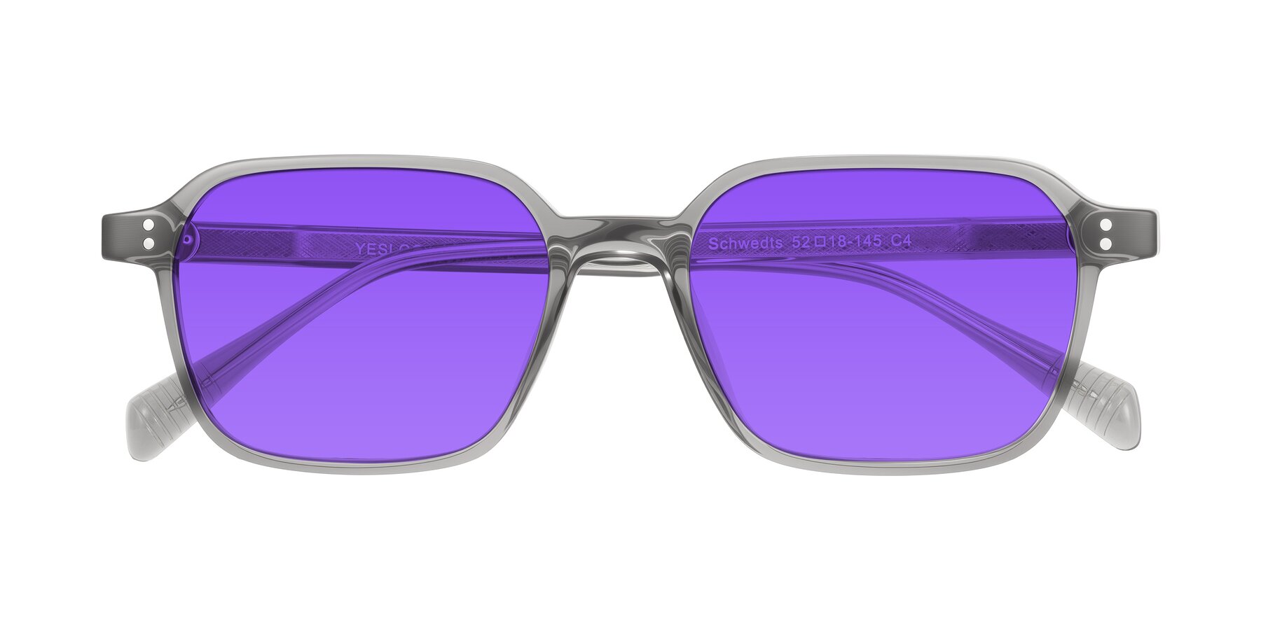 Folded Front of Schwedts in Gray with Purple Tinted Lenses