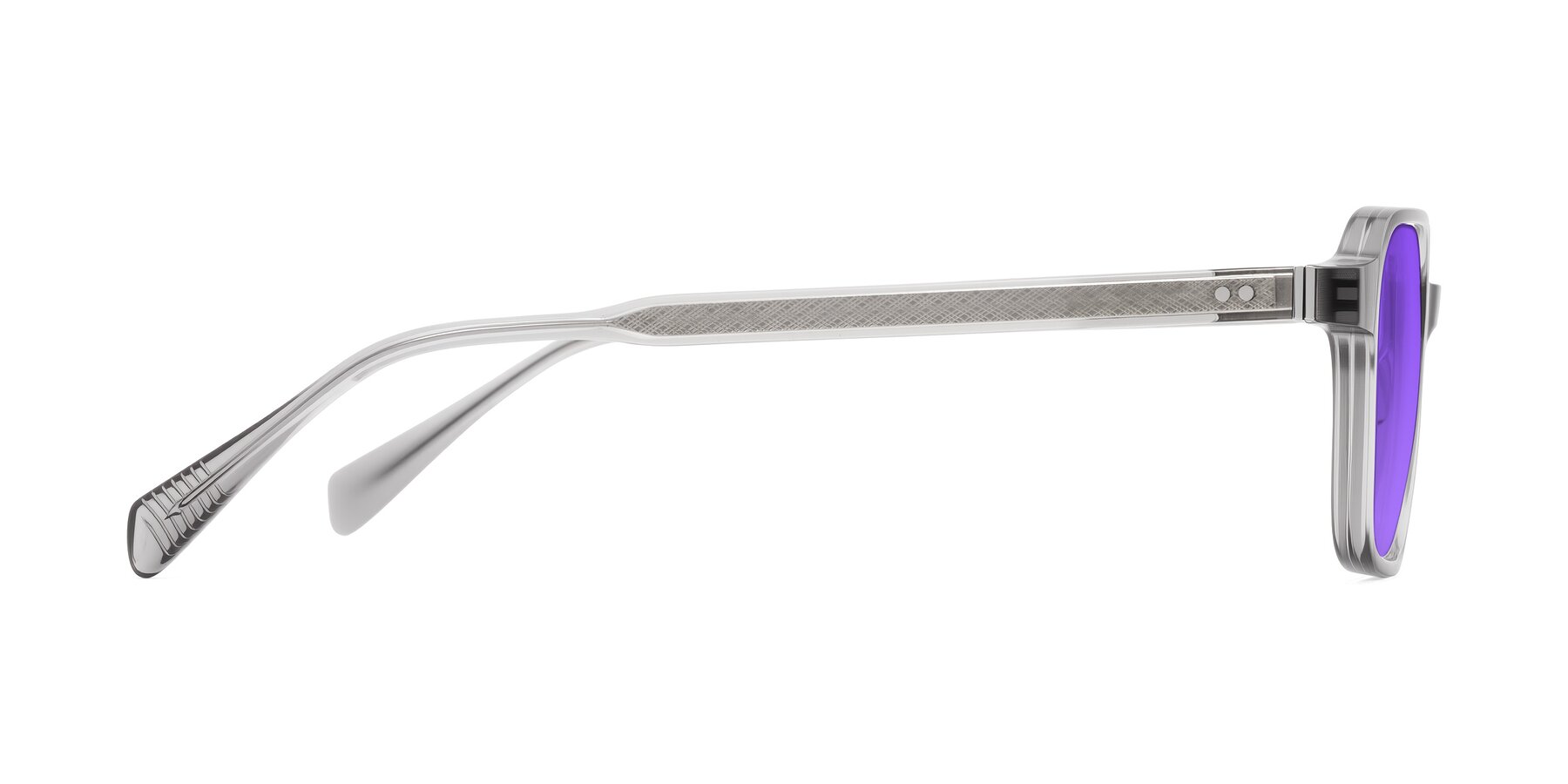 Side of Schwedts in Gray with Purple Tinted Lenses