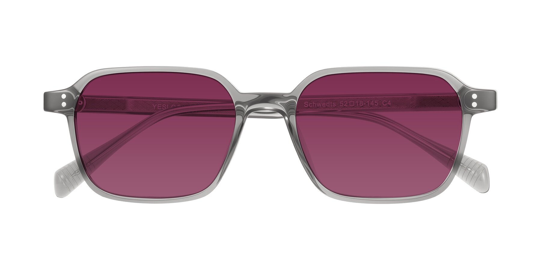 Folded Front of Schwedts in Gray with Wine Tinted Lenses