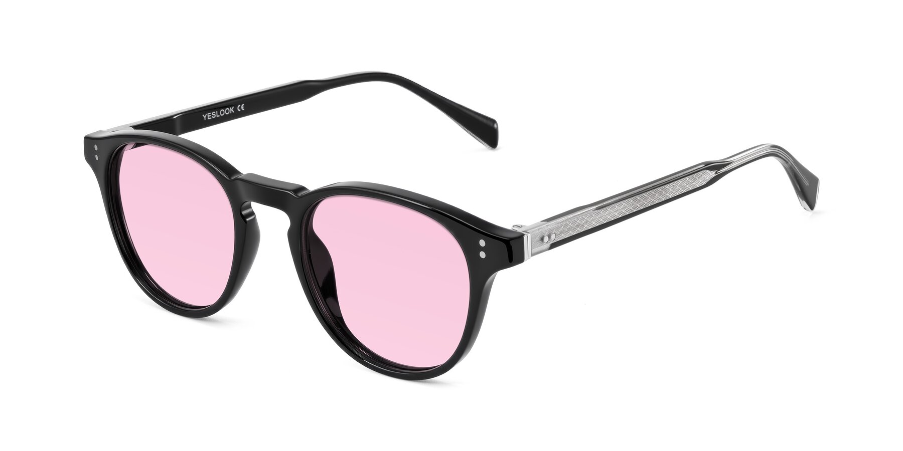 Angle of Dayen in Black with Light Pink Tinted Lenses