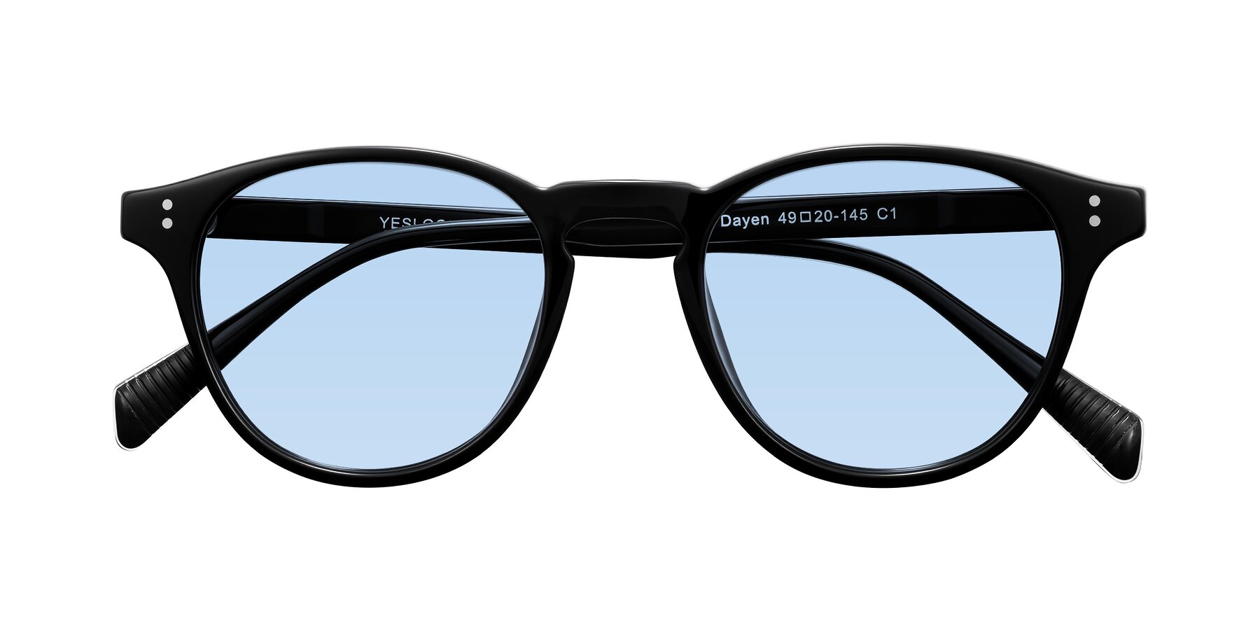 Folded Front of Dayen in Black with Light Blue Tinted Lenses