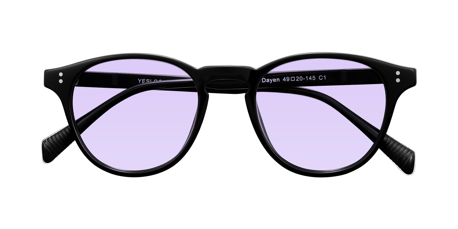 Folded Front of Dayen in Black with Light Purple Tinted Lenses